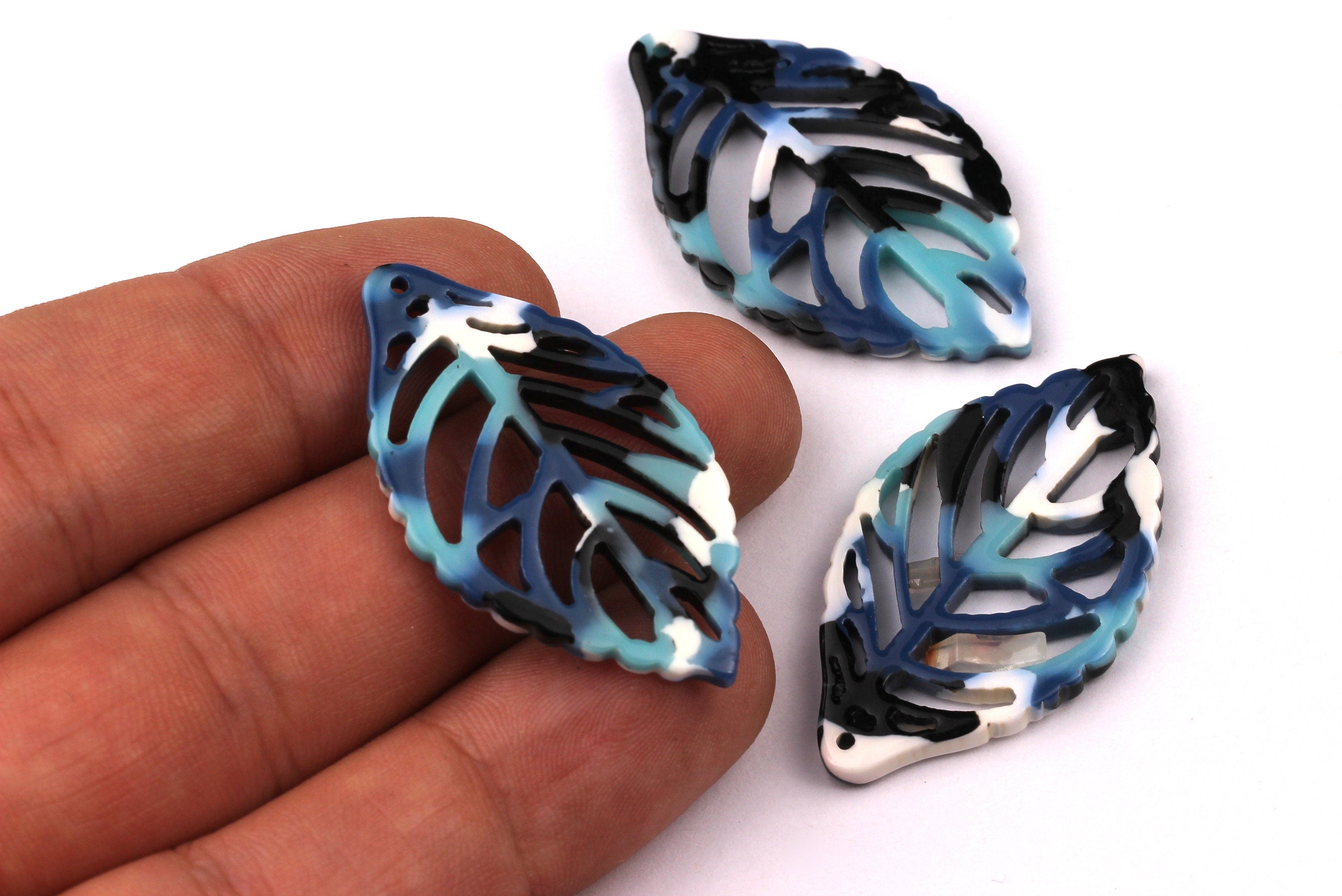 Acetate Leaf Charms - Leaf Earrings & Pendant - Earring Findings - Jewelry Supplies - Color Code: A16 - 39x22x2.5mm - AC1008C - DOMEDBAZAAR