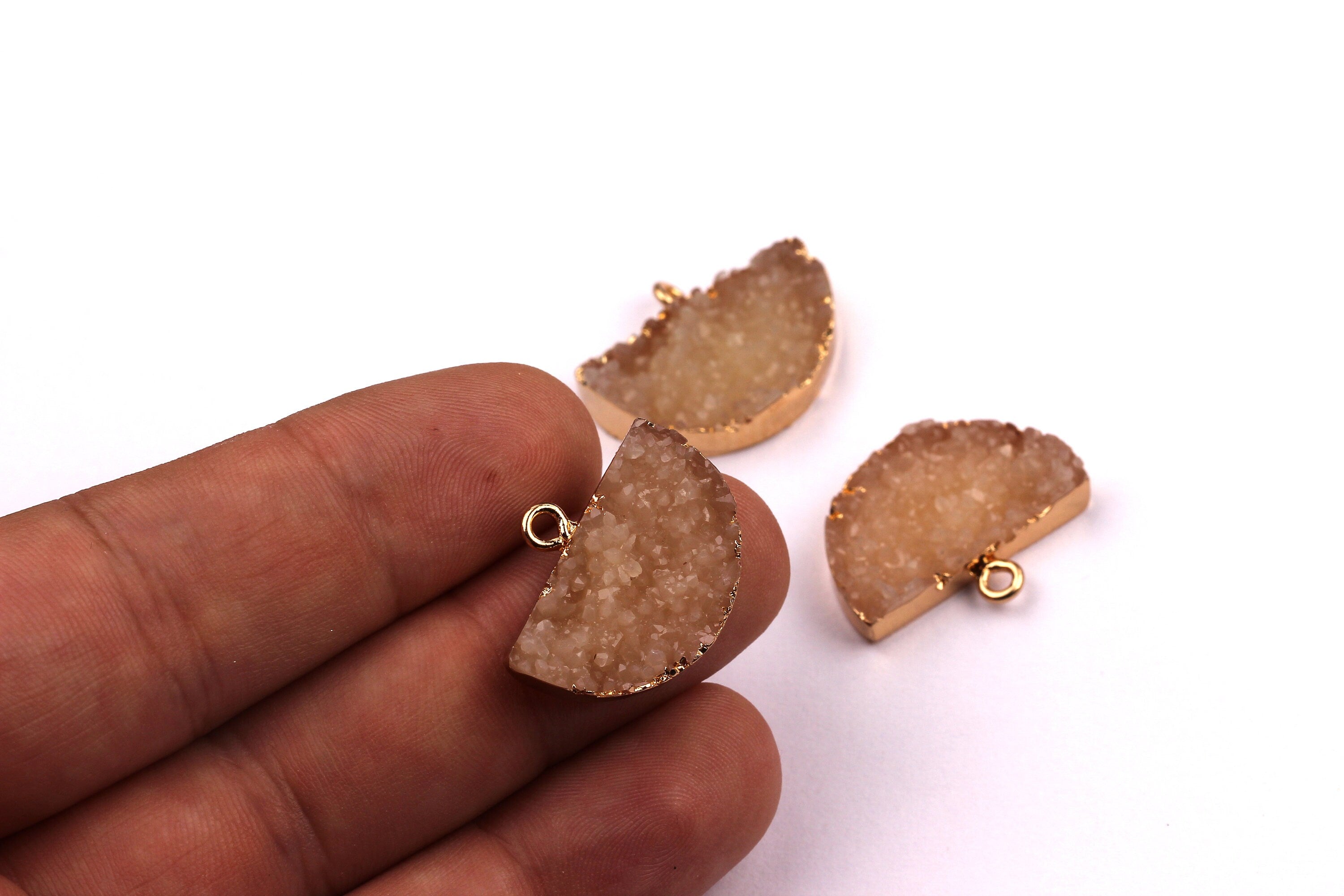 Druzy Earring Charms - Beige Resin Copper Earrings - Semicircle Shaped Pendant - Earring Findings - 24x14x5.5mm - RC1001BG - DOMEDBAZAAR
