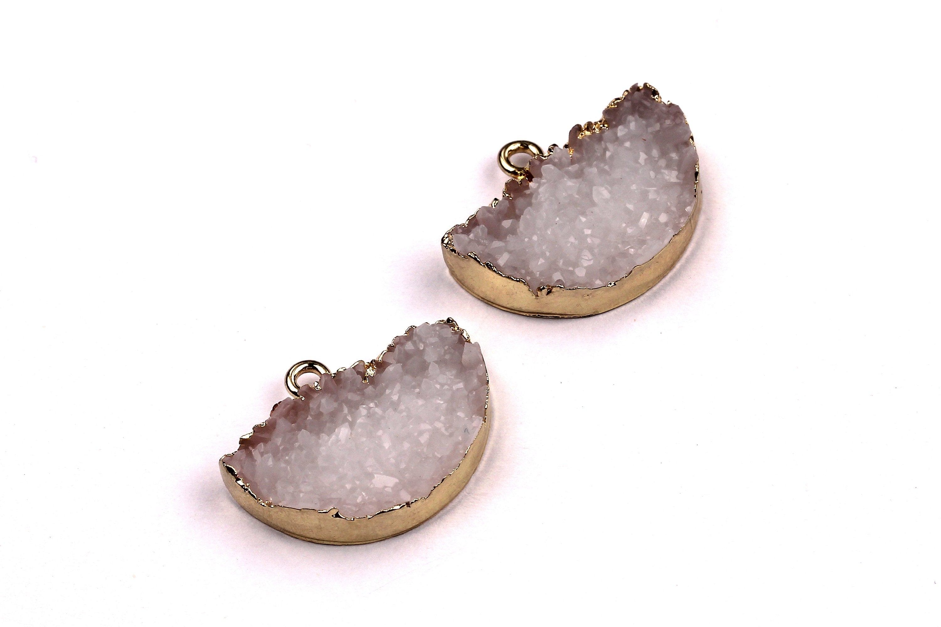 Druzy Earring Charms - White Resin Copper Earrings - Semicircle Shaped Pendant - Earring Findings - 24x14x5.5mm - RC1001W - DOMEDBAZAAR