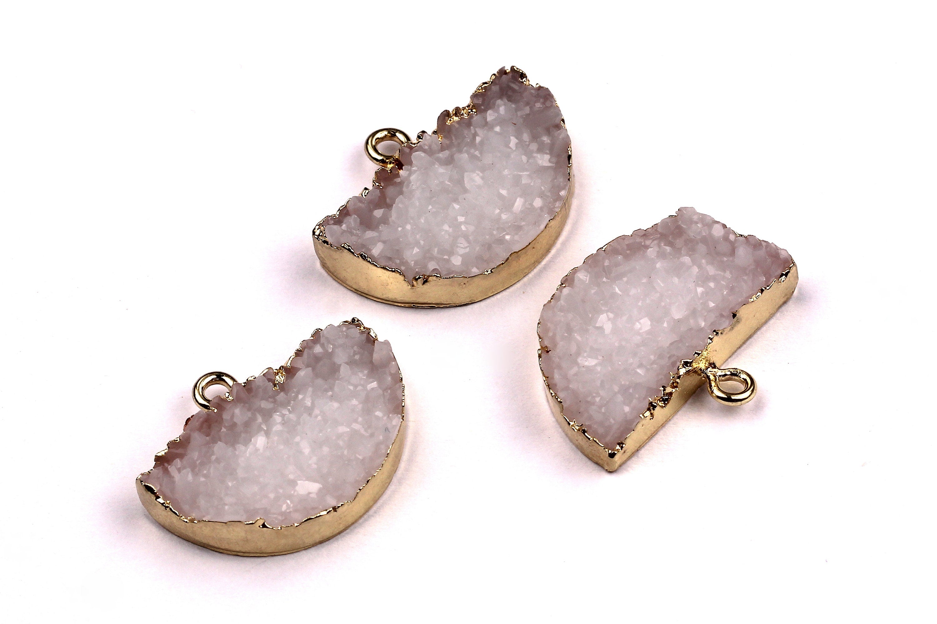 Druzy Earring Charms - White Resin Copper Earrings - Semicircle Shaped Pendant - Earring Findings - 24x14x5.5mm - RC1001W - DOMEDBAZAAR