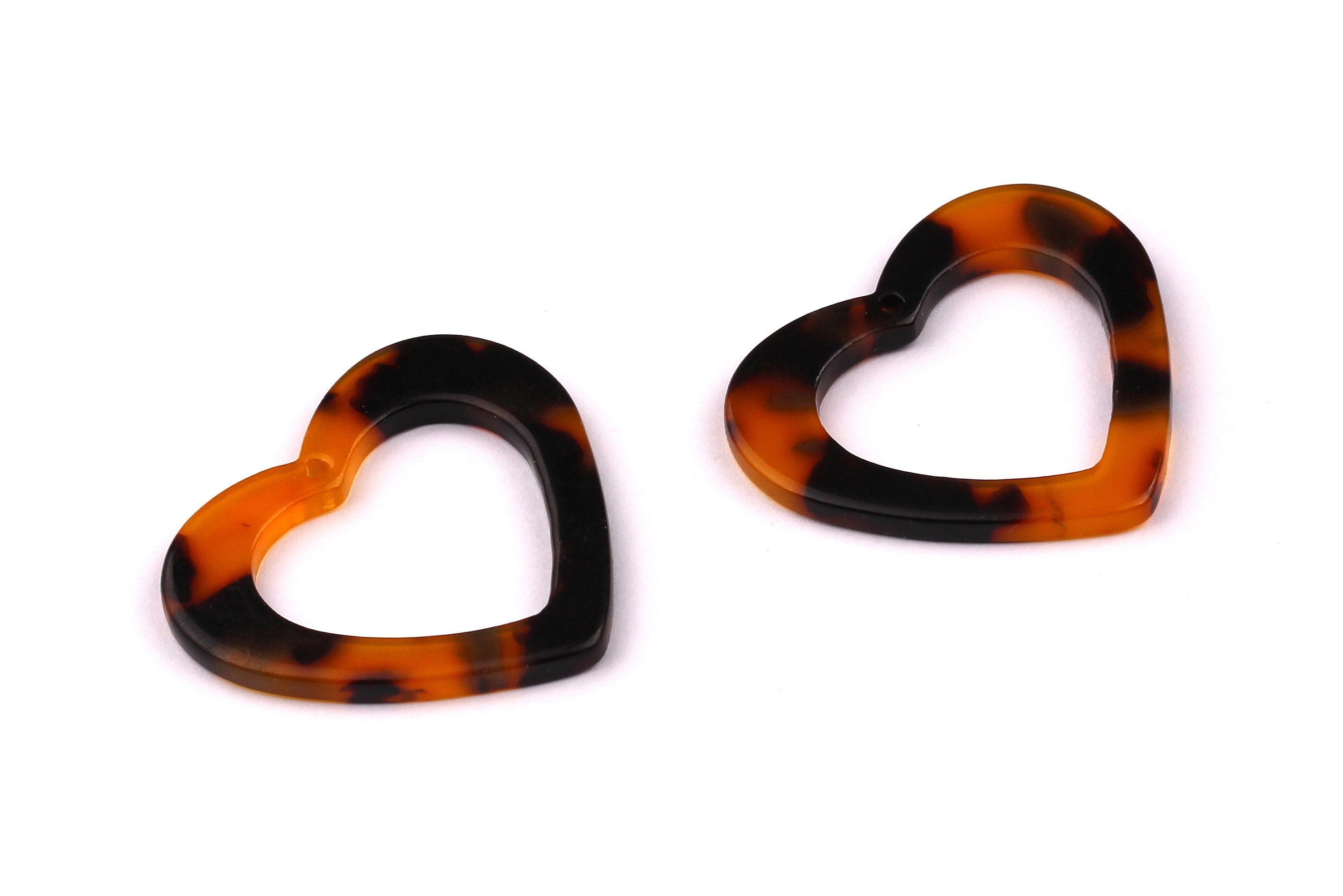 Acetate Heart Charms - Tortoise Shell Earrings - Heart Pendant - Jewelry Making Supplies - Color Code: A01 - 28x31x2.4mm - AC1017A - DOMEDBAZAAR