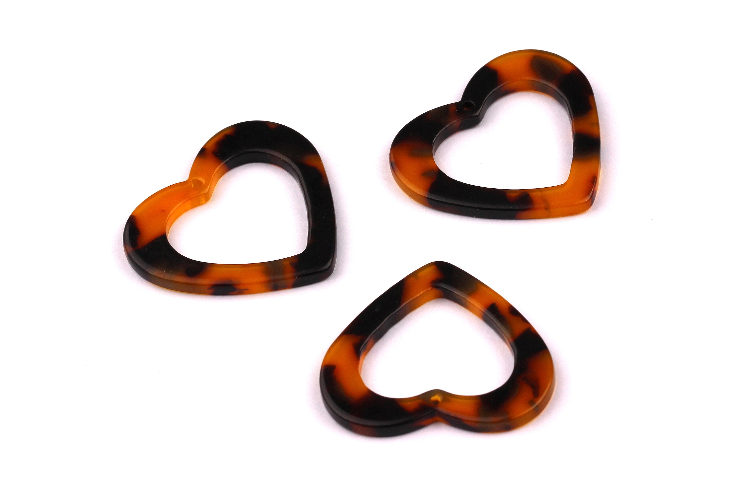 Acetate Heart Charms - Tortoise Shell Earrings - Heart Pendant - Jewelry Making Supplies - Color Code: A01 - 28x31x2.4mm - AC1017A - DOMEDBAZAAR