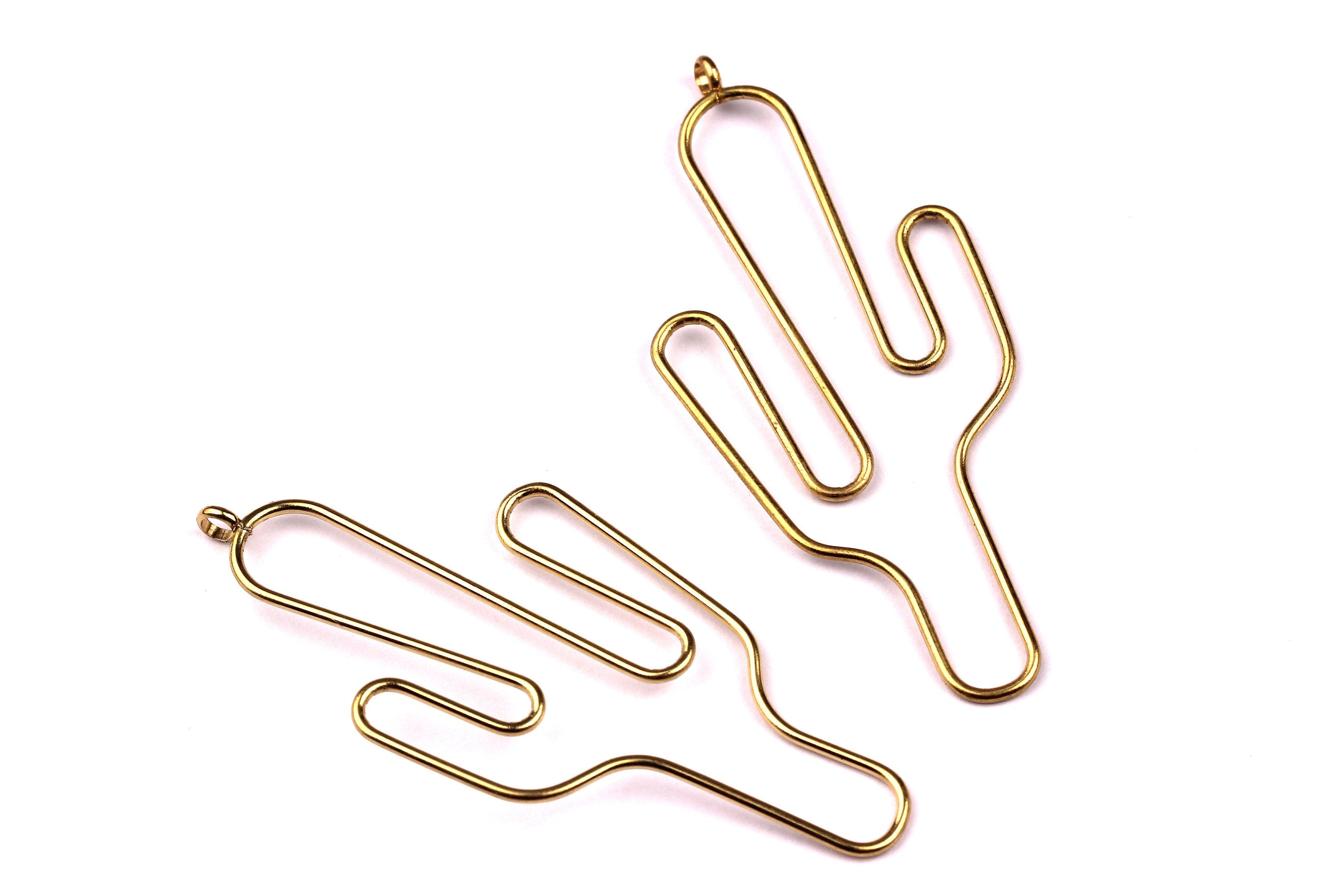 Cactus Shaped Earring Wire - Raw Brass Earring - Earring Charms - Earring Findings - Jewelry Supplies for Earrings - 61x27mm PP1337 - DOMEDBAZAAR