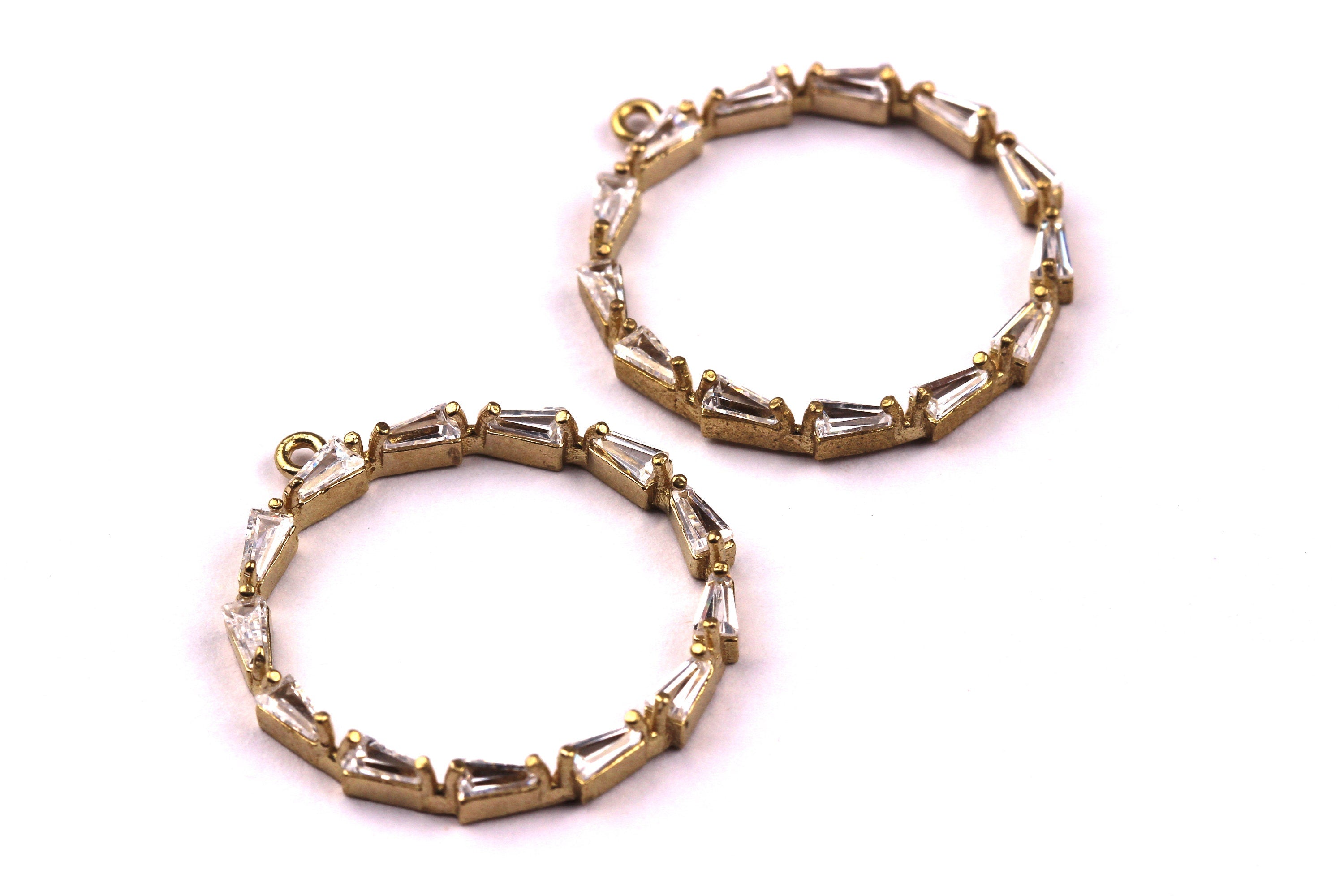 Circle Shaped Earring Charms - Raw Brass Earring - Zircon Earring Charms - Earring Findings - Jewelry Supplies - 22x3mm - PP1073 - DOMEDBAZAAR