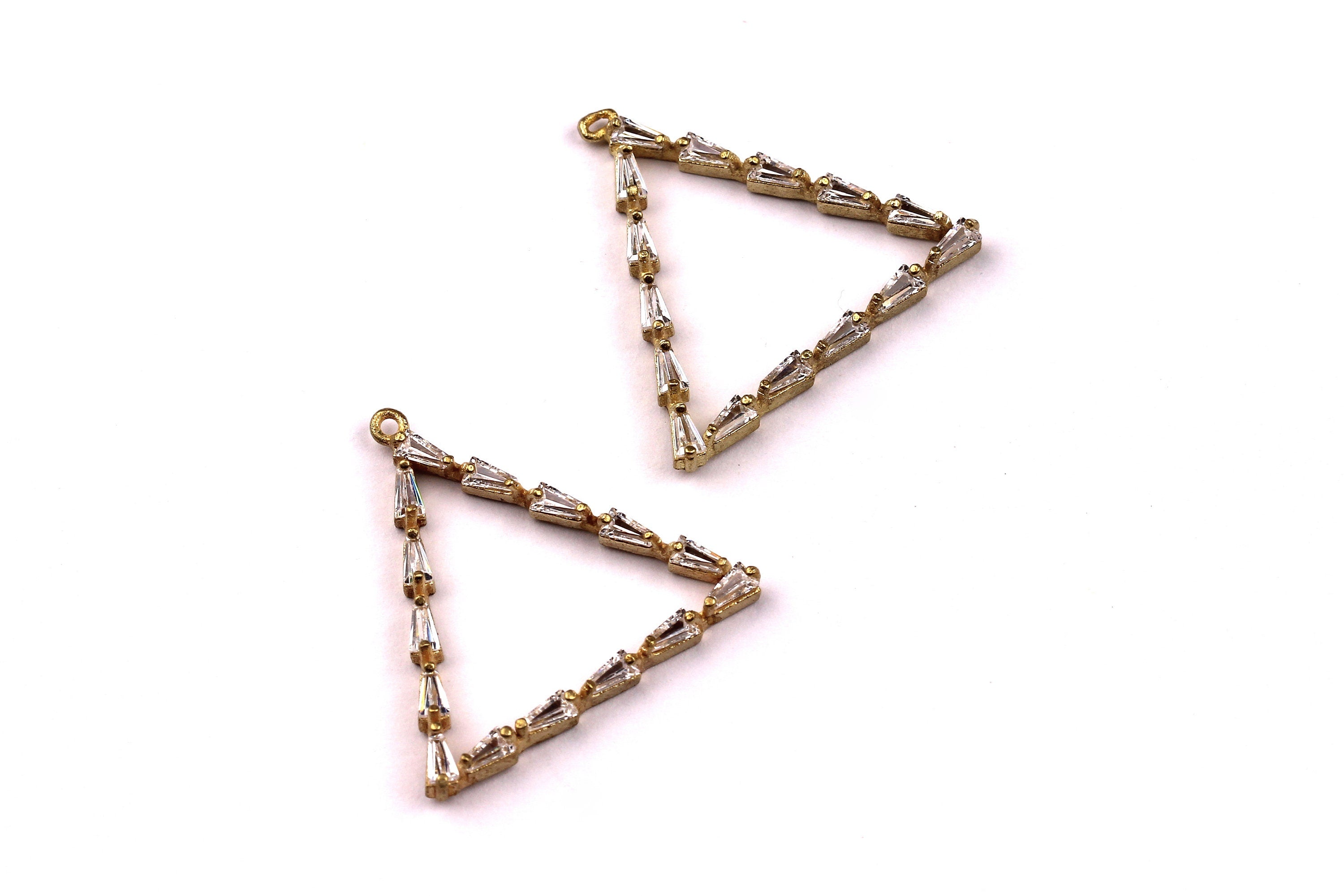 Triangle Shaped Earring Charms - Raw Brass Earring - Zircon Earring Charms - Earring Findings - Jewelry Supplies - 25x26mm - PP1074 - DOMEDBAZAAR