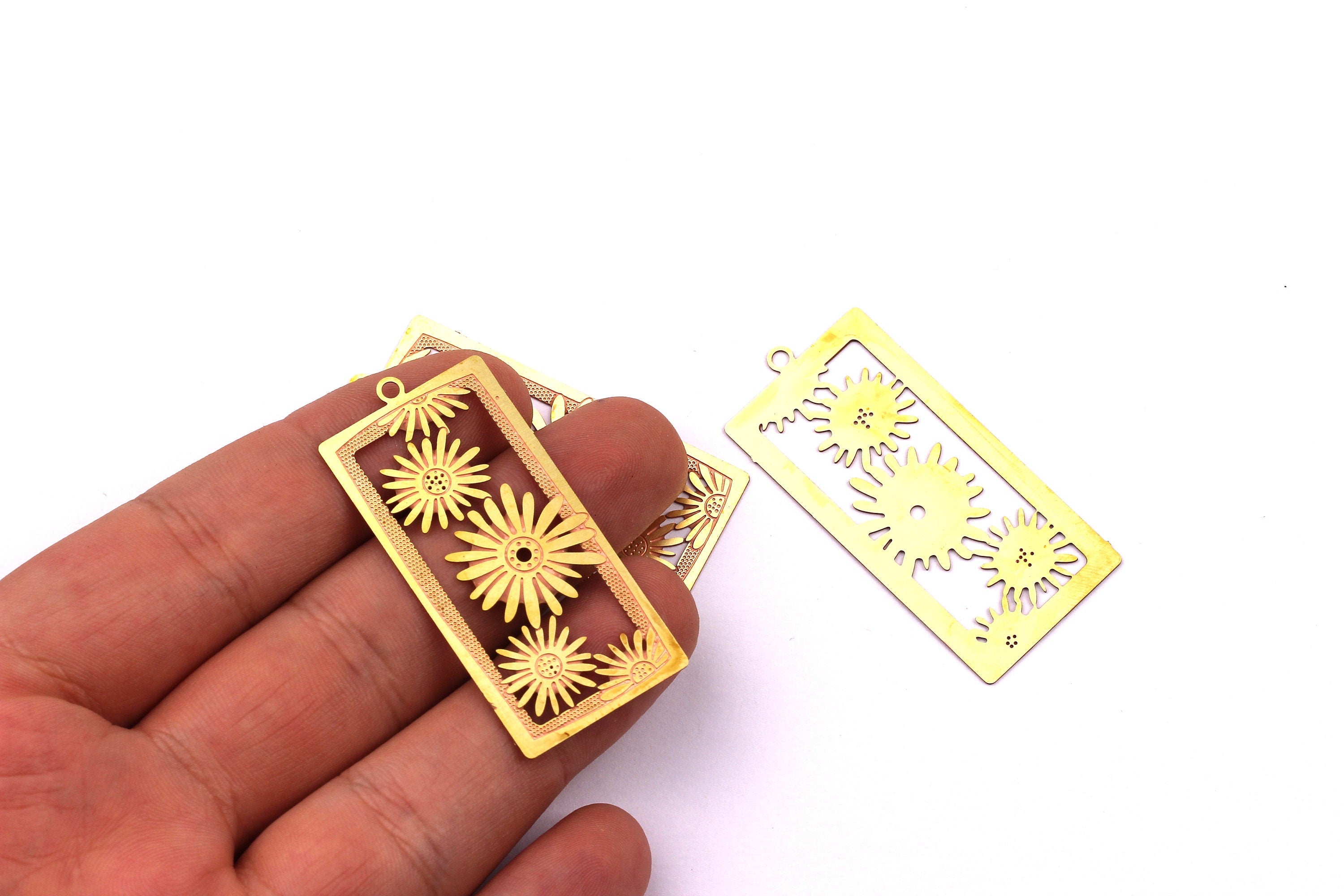 Raw Brass Rectangle Shaped Earring and Necklace Charms - Rectangle Necklace and Earring Findings - Jewelry Supplies - 45x22mm - JJB3377 - DOMEDBAZAAR