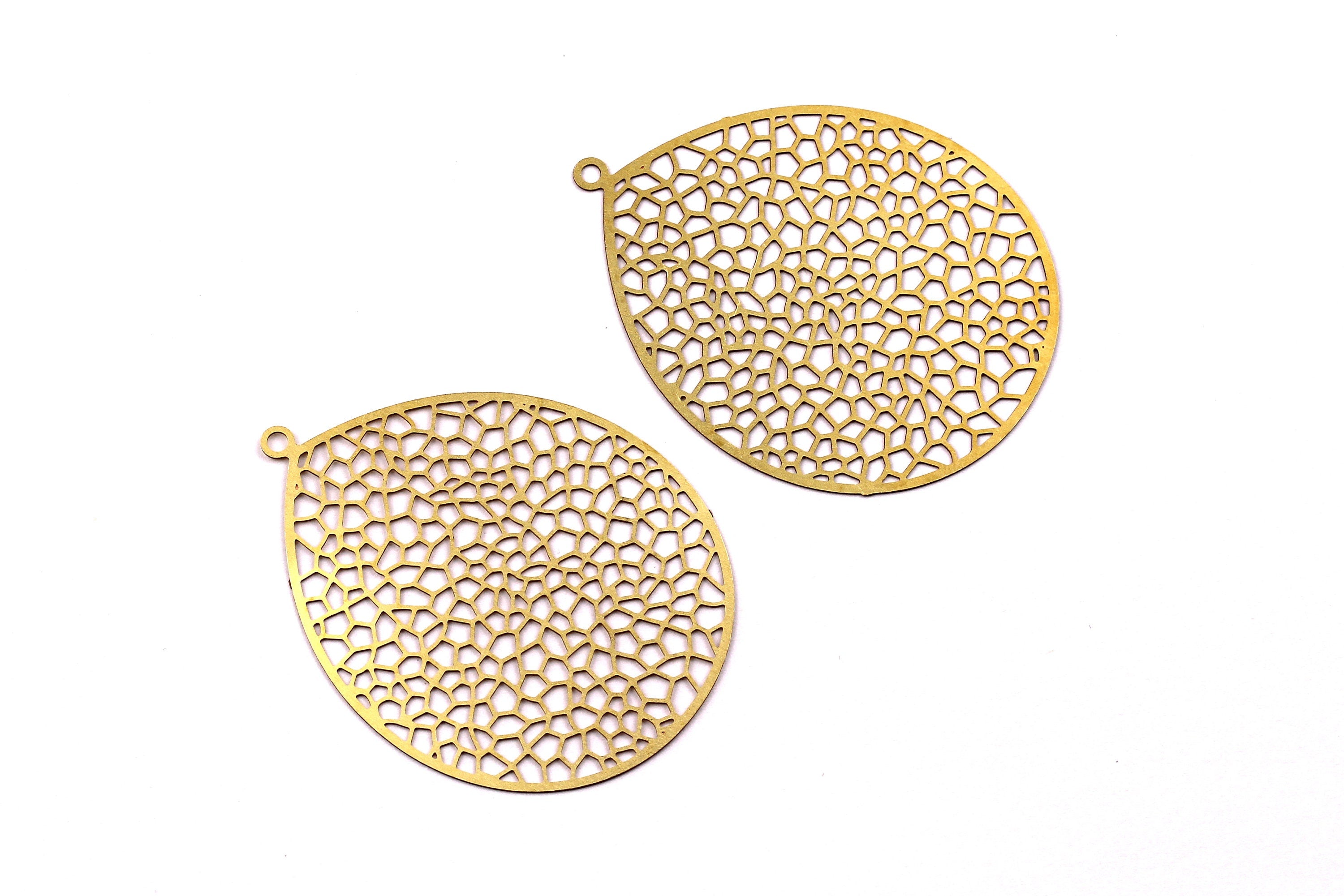 Drop Shaped Earring Charms - Raw Brass Earring - Teardrop Earring Charms - Earring Findings - Jewelry Supplies - 46x35mm - JJB3825 - DOMEDBAZAAR