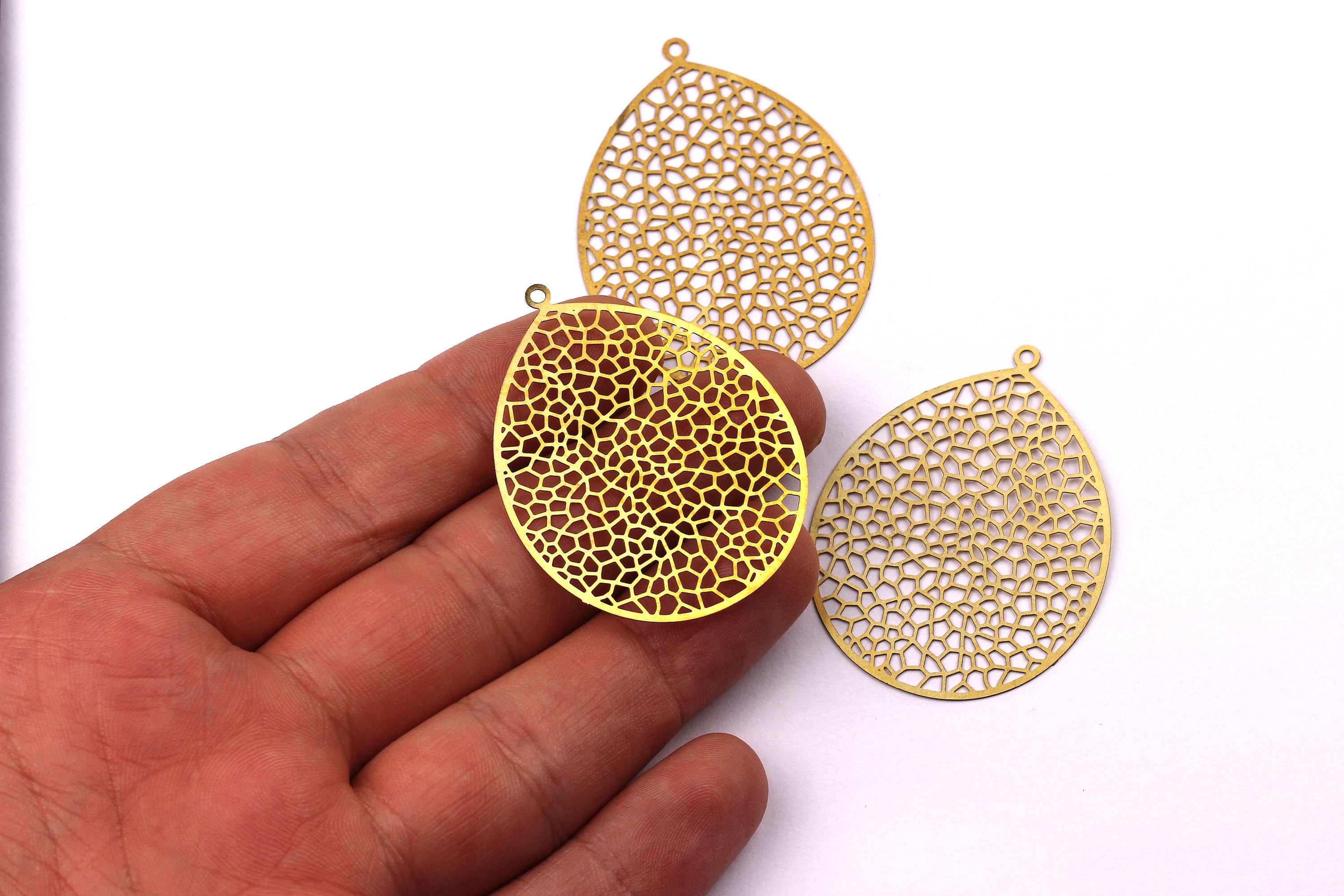 Drop Shaped Earring Charms - Raw Brass Earring - Teardrop Earring Charms - Earring Findings - Jewelry Supplies - 46x35mm - JJB3825 - DOMEDBAZAAR