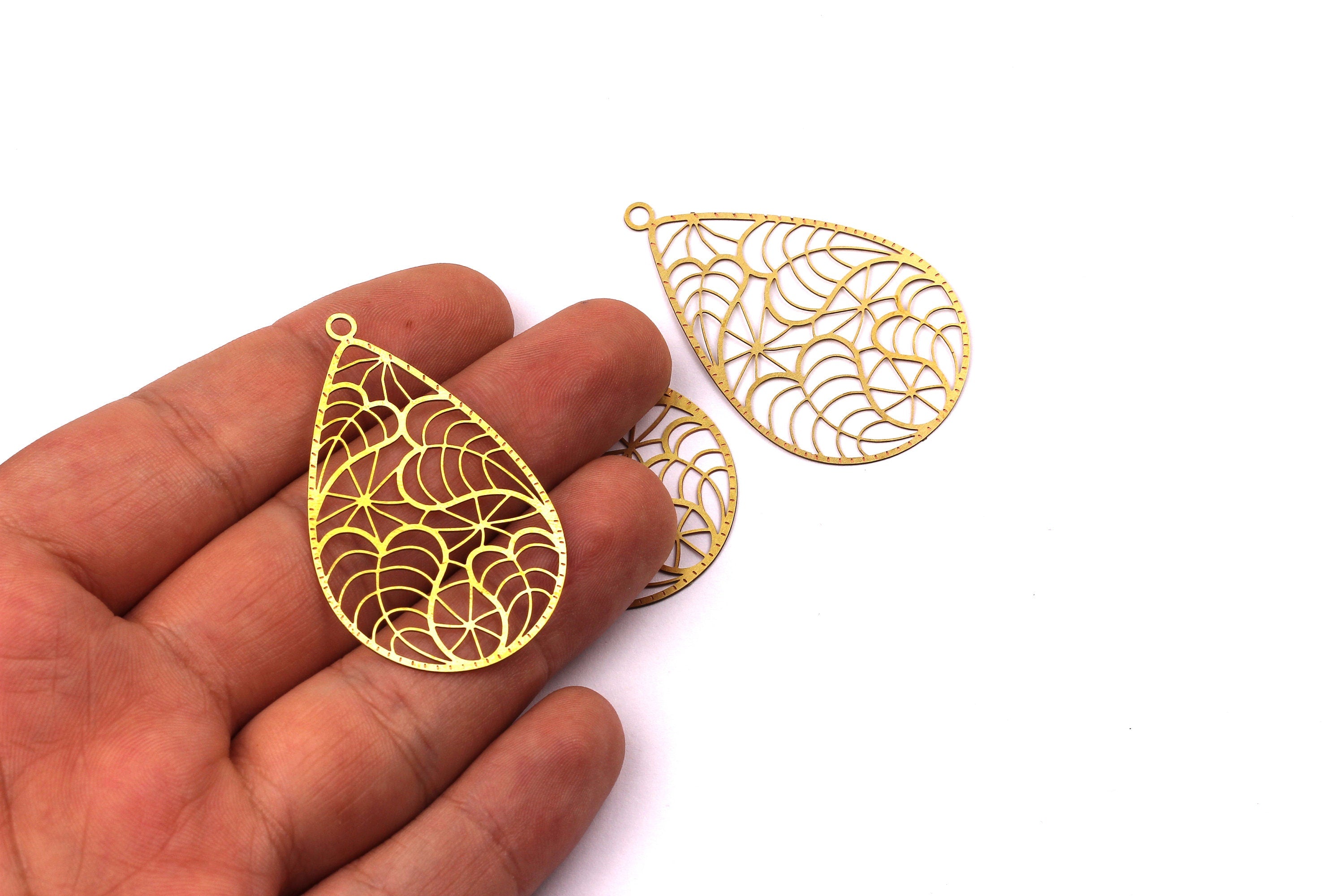 Drop Shaped Earring Charms - Raw Brass Earring - Teardrop Earring Charms - Earring Findings - Jewelry Supplies - 47x29mm - JJB3902 - DOMEDBAZAAR