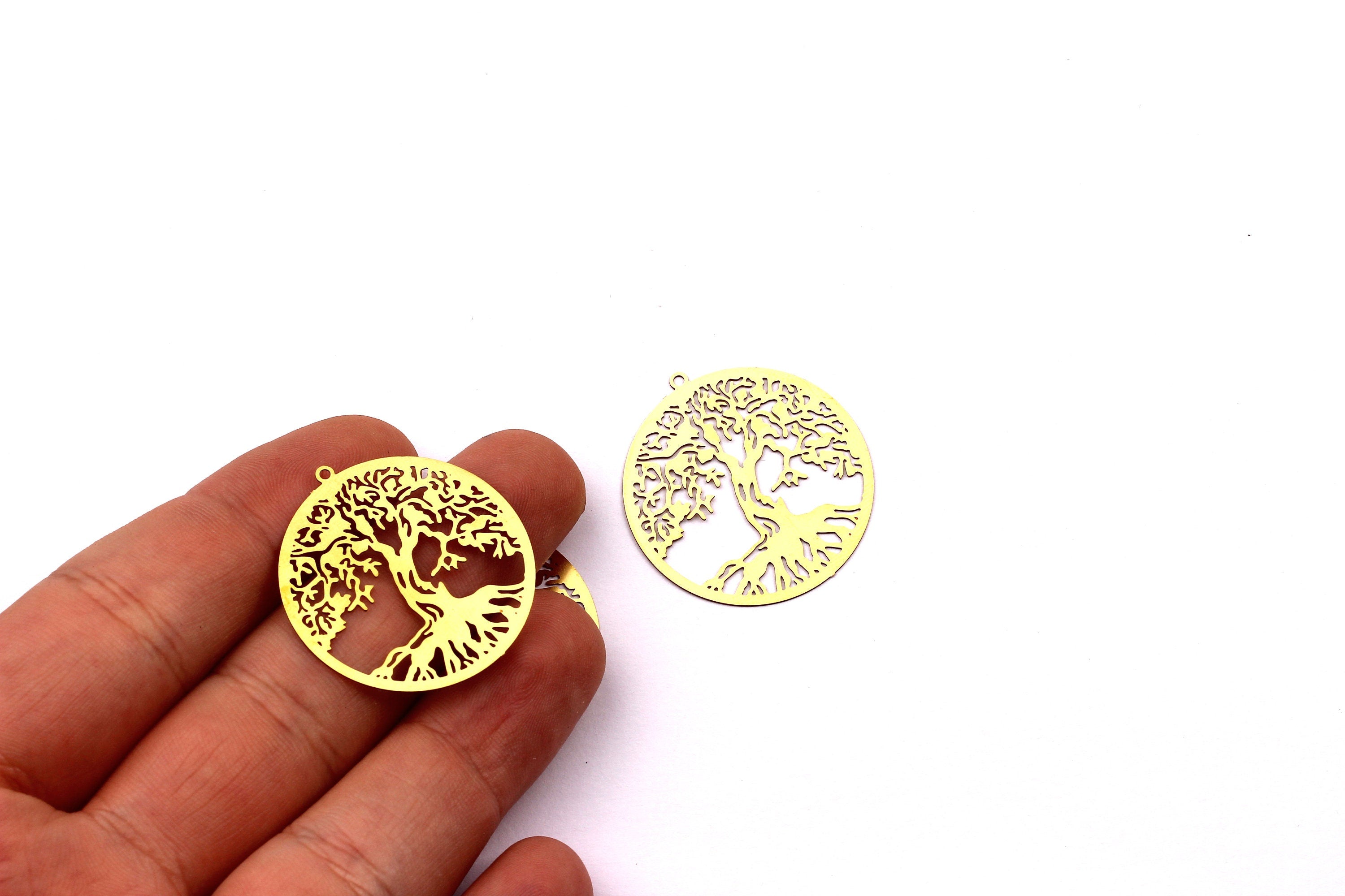 Tree of Life Shaped Earring Charms - Raw Brass Earring - Earring Charms - Earring Findings - Jewelry Supplies - 30x30mm - JJB4216 - DOMEDBAZAAR