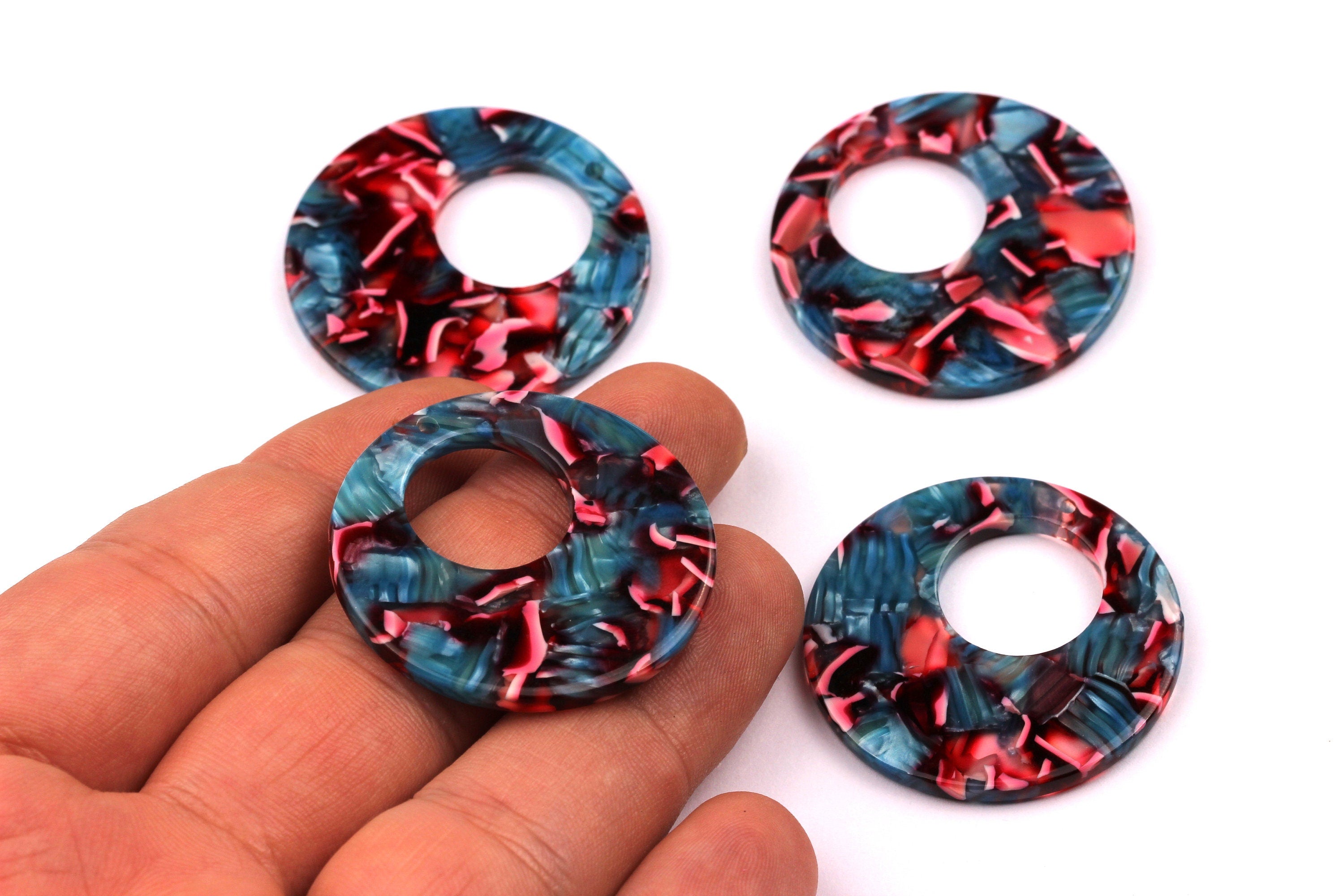 Acetate Circle Charms - Circle Earrings and Pendant - Earring Findings - Jewelry Supplies - Color Code: A24 - 34x2.5mm - AC1005F - DOMEDBAZAAR