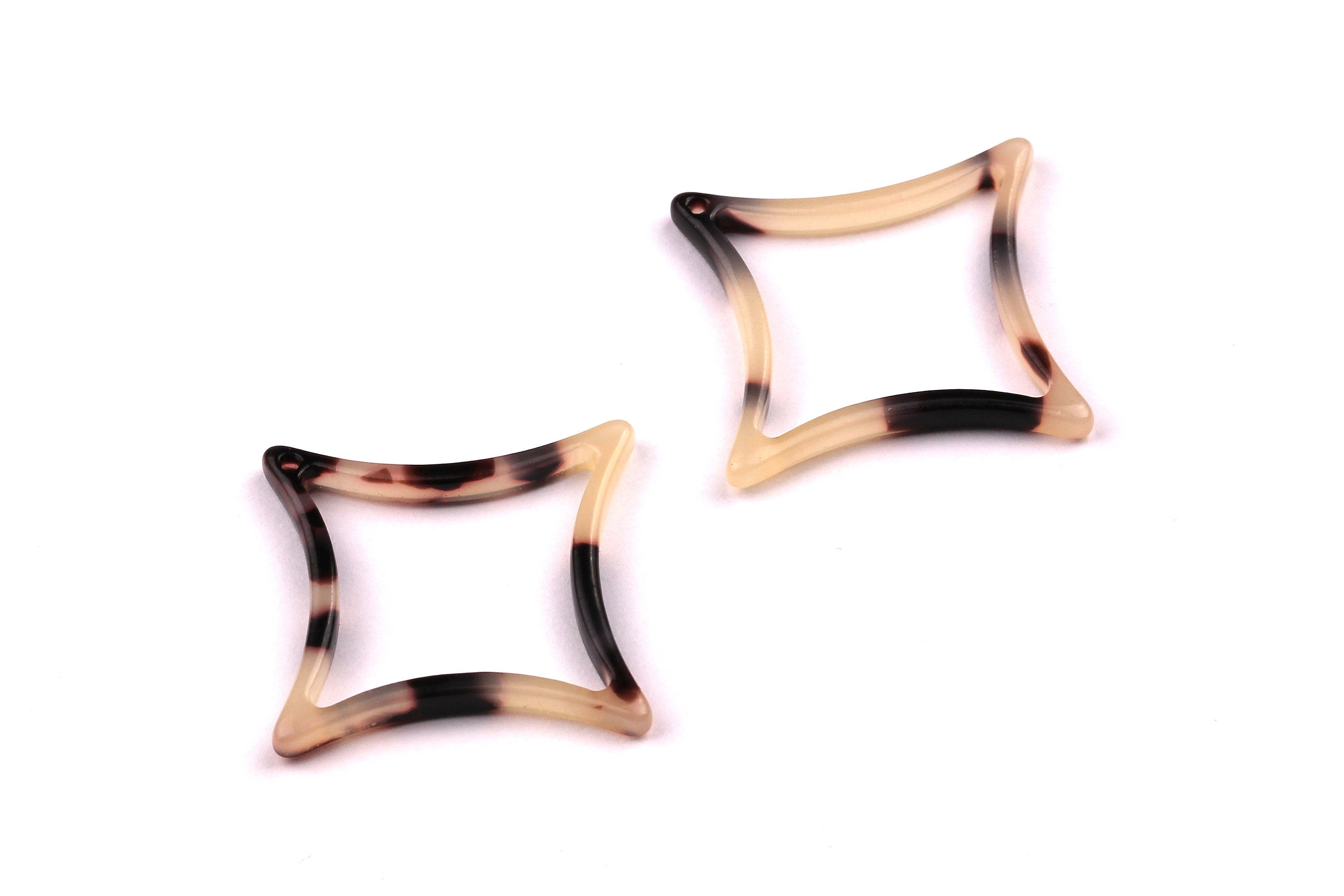 Acetate Compass Points Charms - Blonde Tortoise Shell Earrings - Compass Points Earrings and Pendant - Color Code: A07 - 33x2.6mm - AC1021E - DOMEDBAZAAR