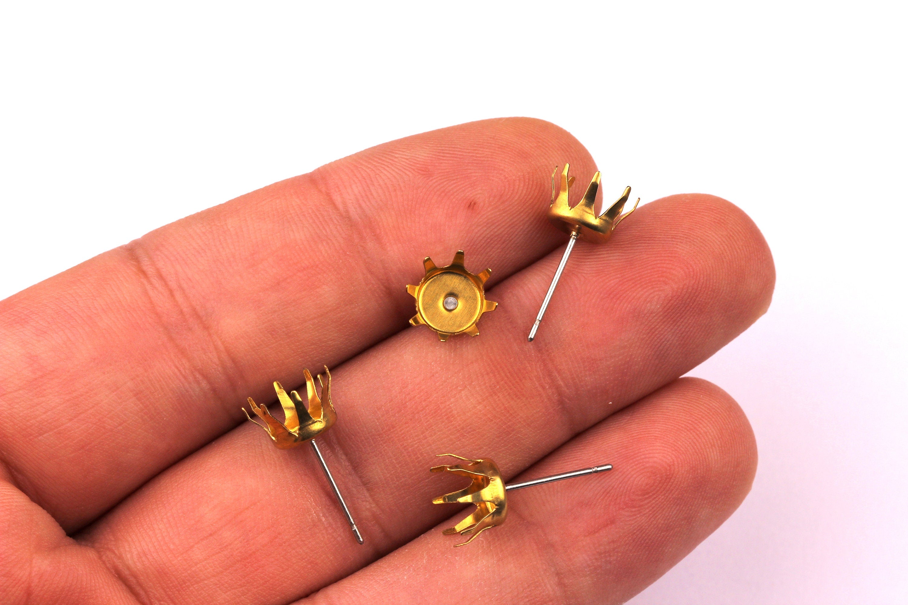 Brass Earring Post - Brass Setting - 316L Stainless Steel Stud - Earring Findings- Jewelry Supplies - 8mm Pad - PP1118 - DOMEDBAZAAR