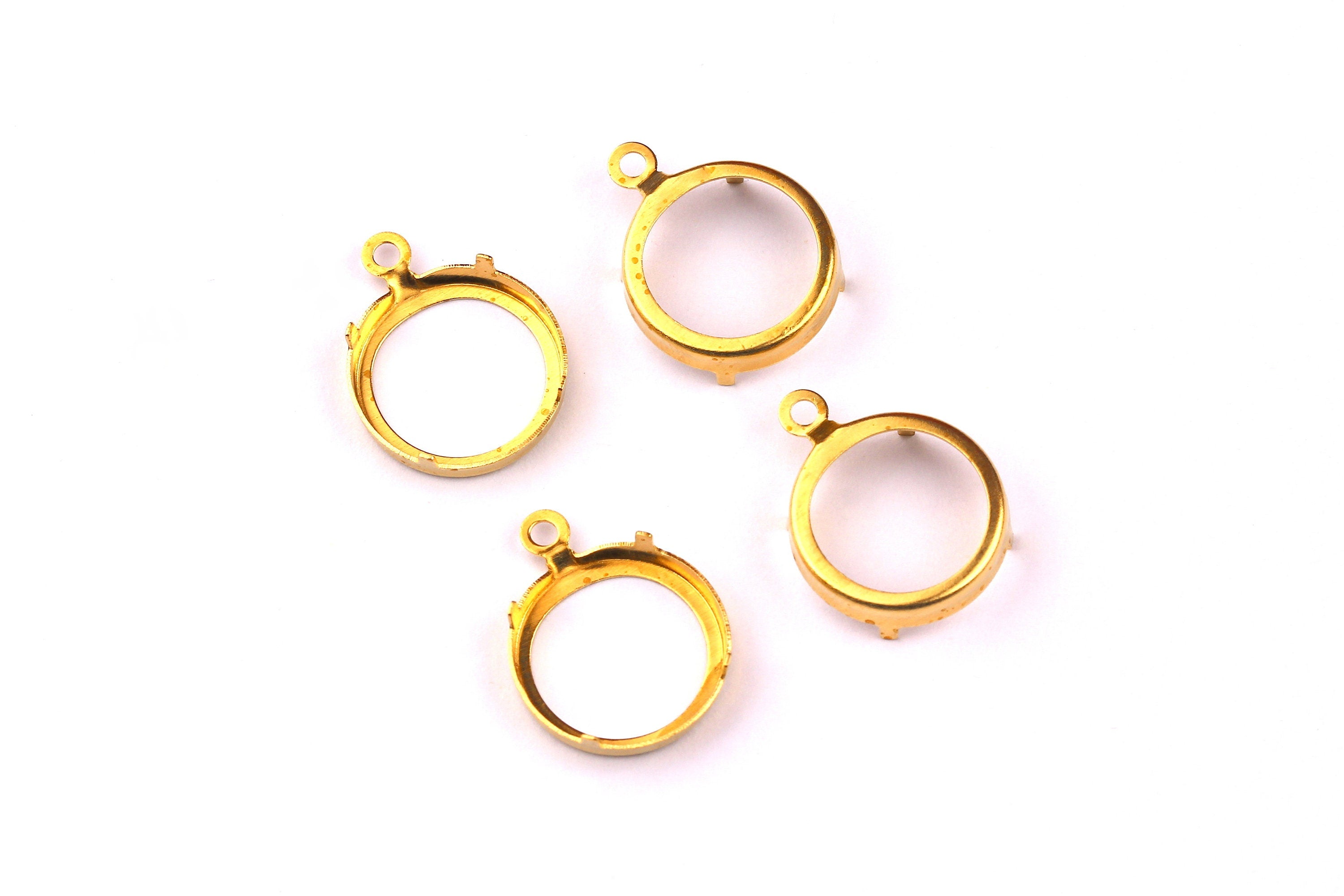 Brass Prong Setting - Circle Shaped Setting - Earring Findings- Jewelry Supplies - 13mm Pad - PP1127 - DOMEDBAZAAR
