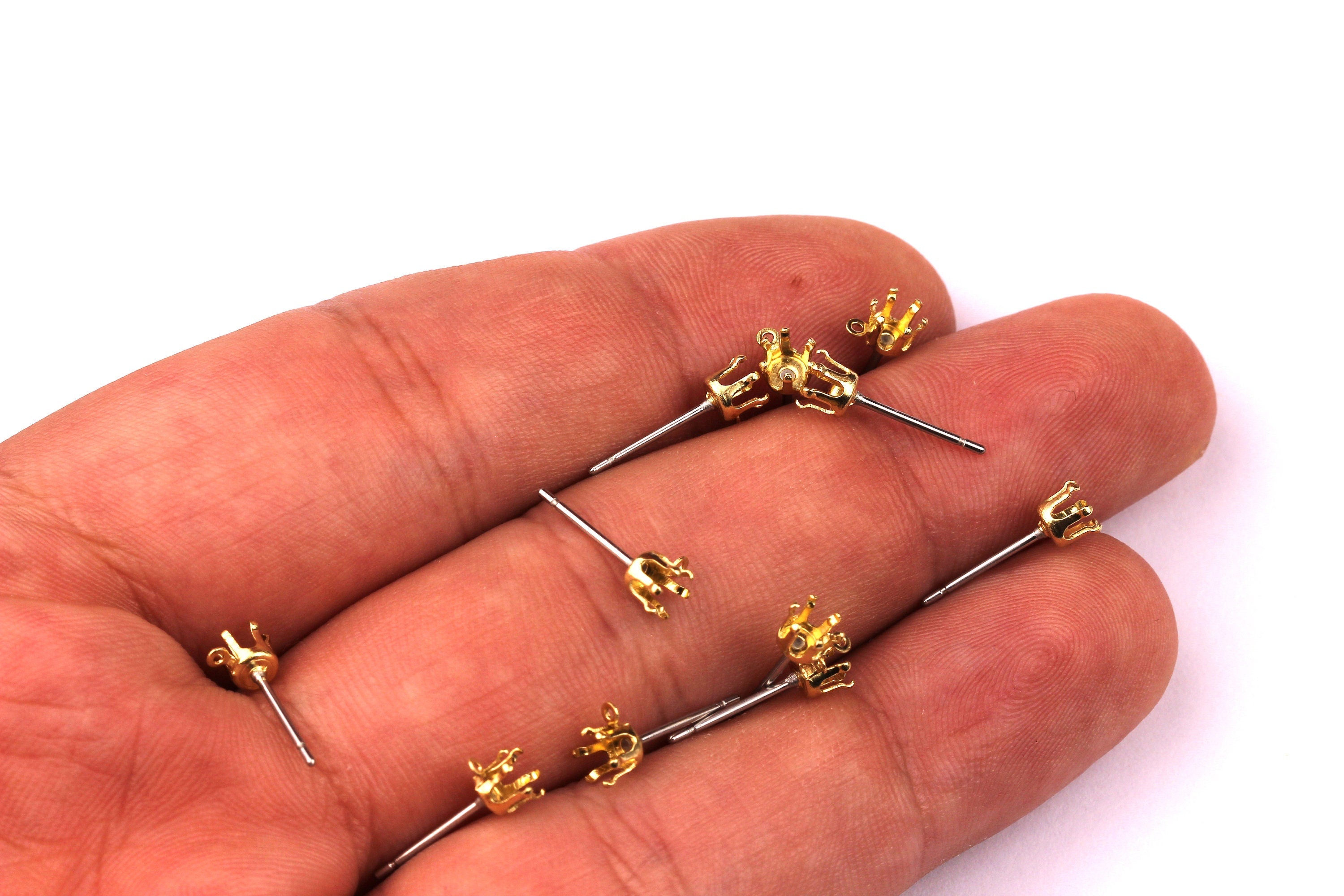 Brass Earring Post - Brass Round Setting - 316L Stainless Steel Stud - Earring Findings- Jewelry Supplies - 4mm Pad - PP1130 - DOMEDBAZAAR