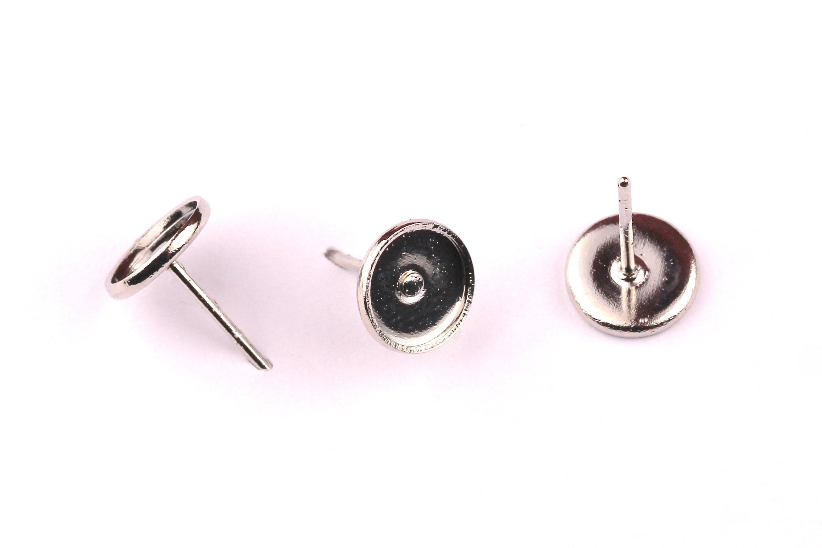 Brass Earring Blanks - Brass Earrings - 316L Stainless Steel Stud - Silver tone Plated Brass - Earring Findings -  6mm Pad - PP1139 - DOMEDBAZAAR