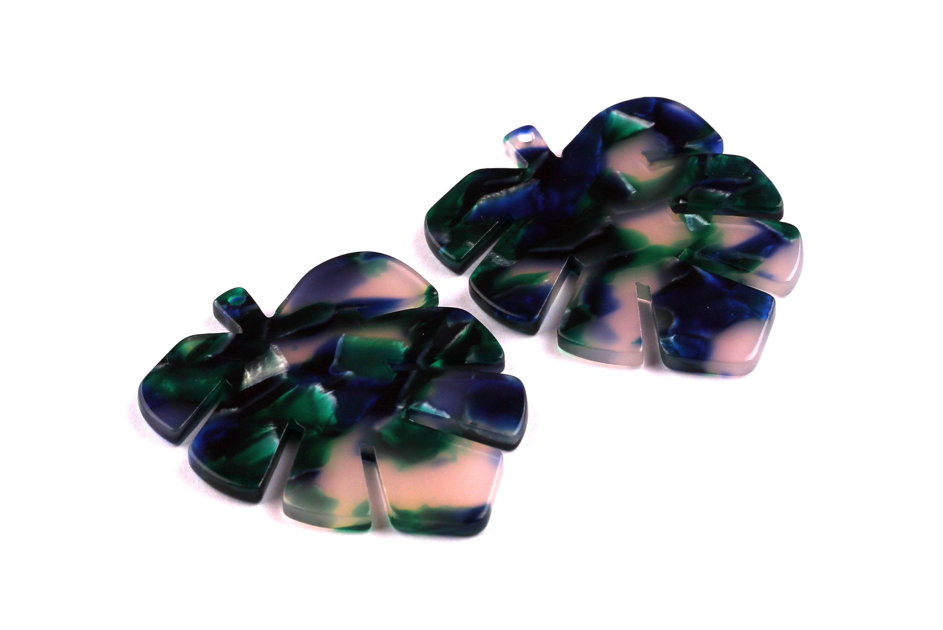 Acetate Leaf Charms -  Leaf Earrings and Pendant - Earring Findings - Jewelry Supplies - Color Code: A18 - 44x35x2.5mm - AC1052A - DOMEDBAZAAR