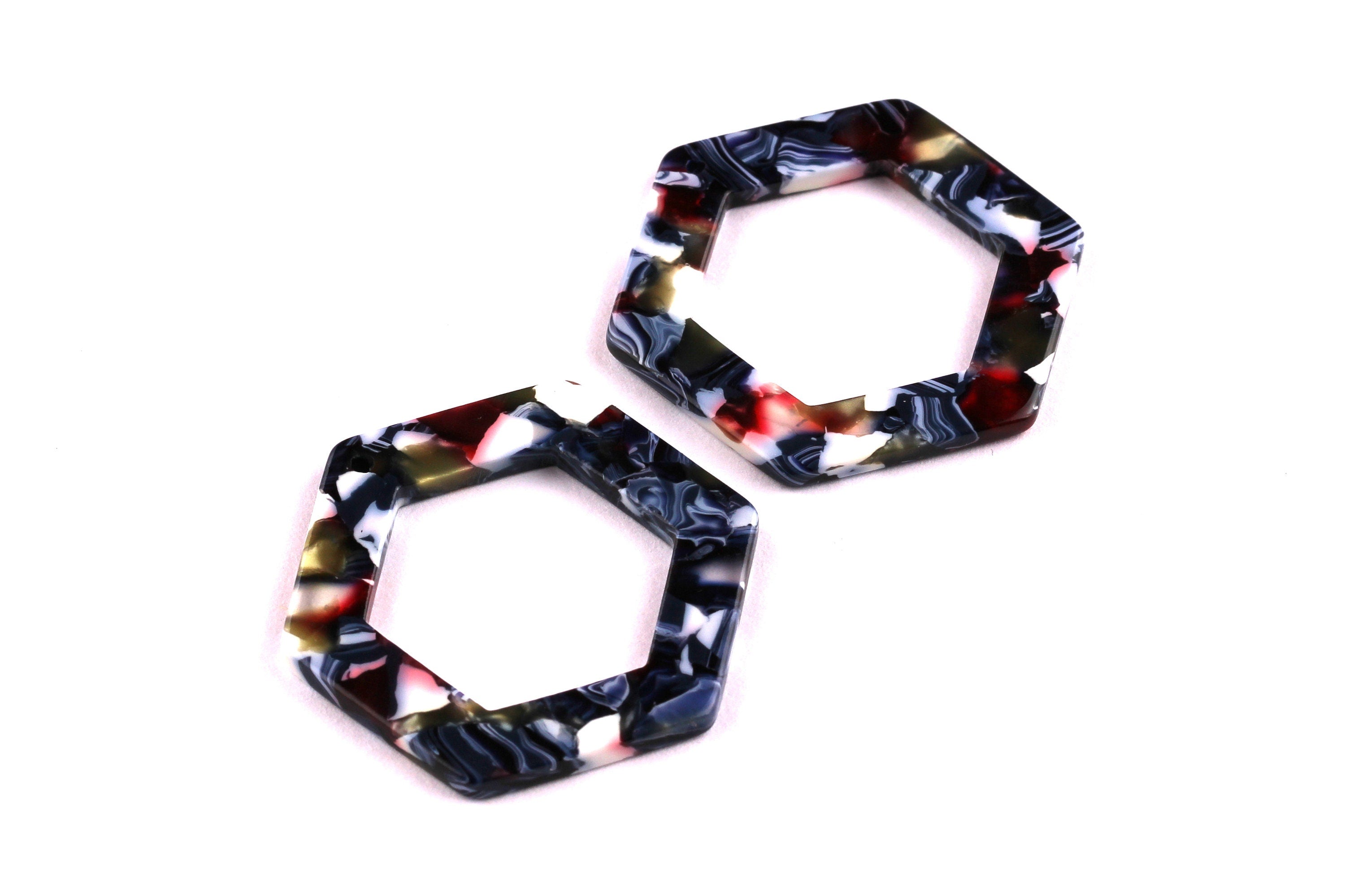 Acetate Hexagon Connectors - 2 Holes - Hexagon Earrings and Charms - Earring Findings - Color Code: A19 - 35x32x2.5mm - AC1056D - DOMEDBAZAAR