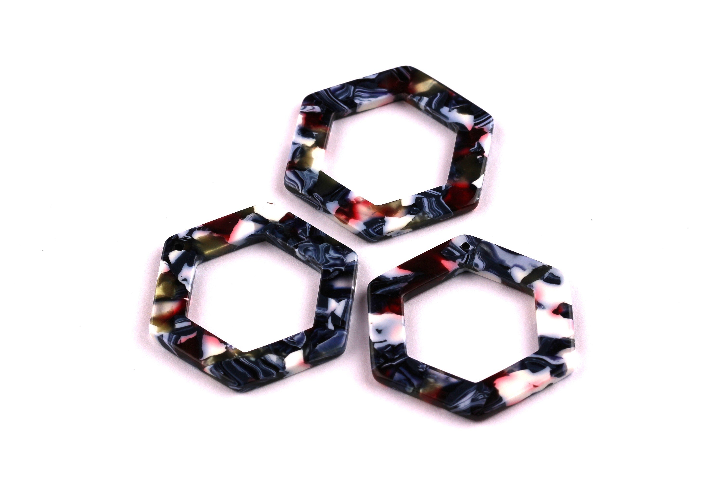 Acetate Hexagon Connectors - 2 Holes - Hexagon Earrings and Charms - Earring Findings - Color Code: A19 - 35x32x2.5mm - AC1056D - DOMEDBAZAAR
