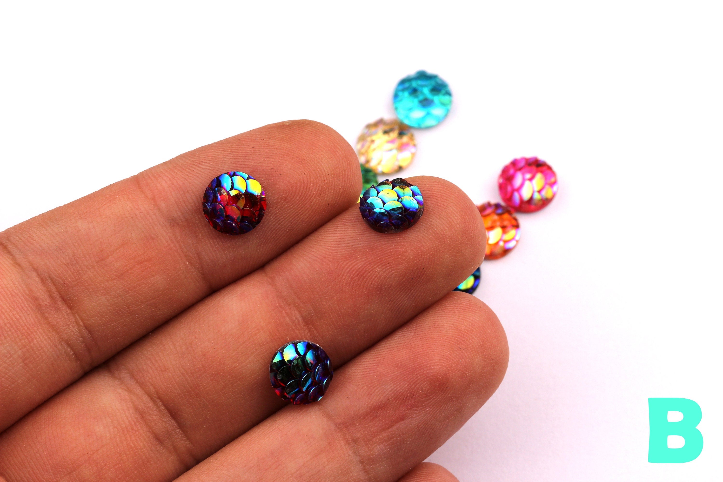 Mermaid Cabochons - Iridescent Fishscale Cabochons - Dark Blue Cabochons - Fish Scale - Jewelry Supplies - 8mm - CB1001B - DOMEDBAZAAR
