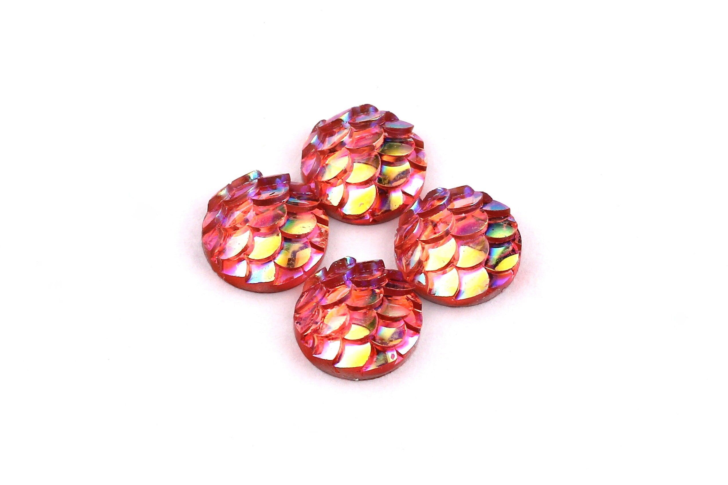 Mermaid Cabochons - Iridescent Fishscale Cabochons - Pink Cabochons - Fish Scale - Jewelry Supplies - 8mm - CB1001F - DOMEDBAZAAR