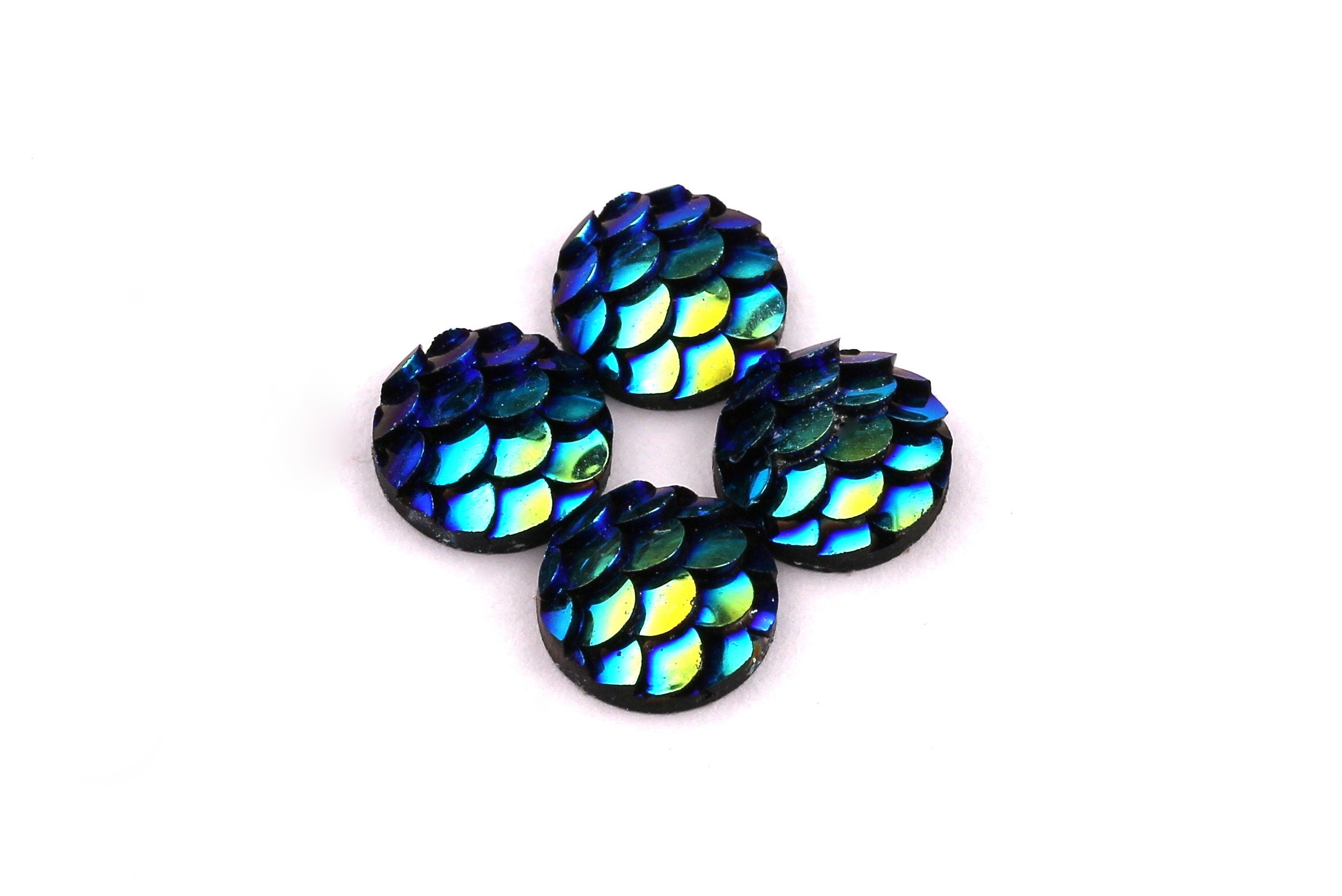 Mermaid Cabochons - Iridescent Fishscale Cabochons - Dark Blue Cabochons - Fish Scale - Jewelry Supplies - 8mm - CB1001G - DOMEDBAZAAR