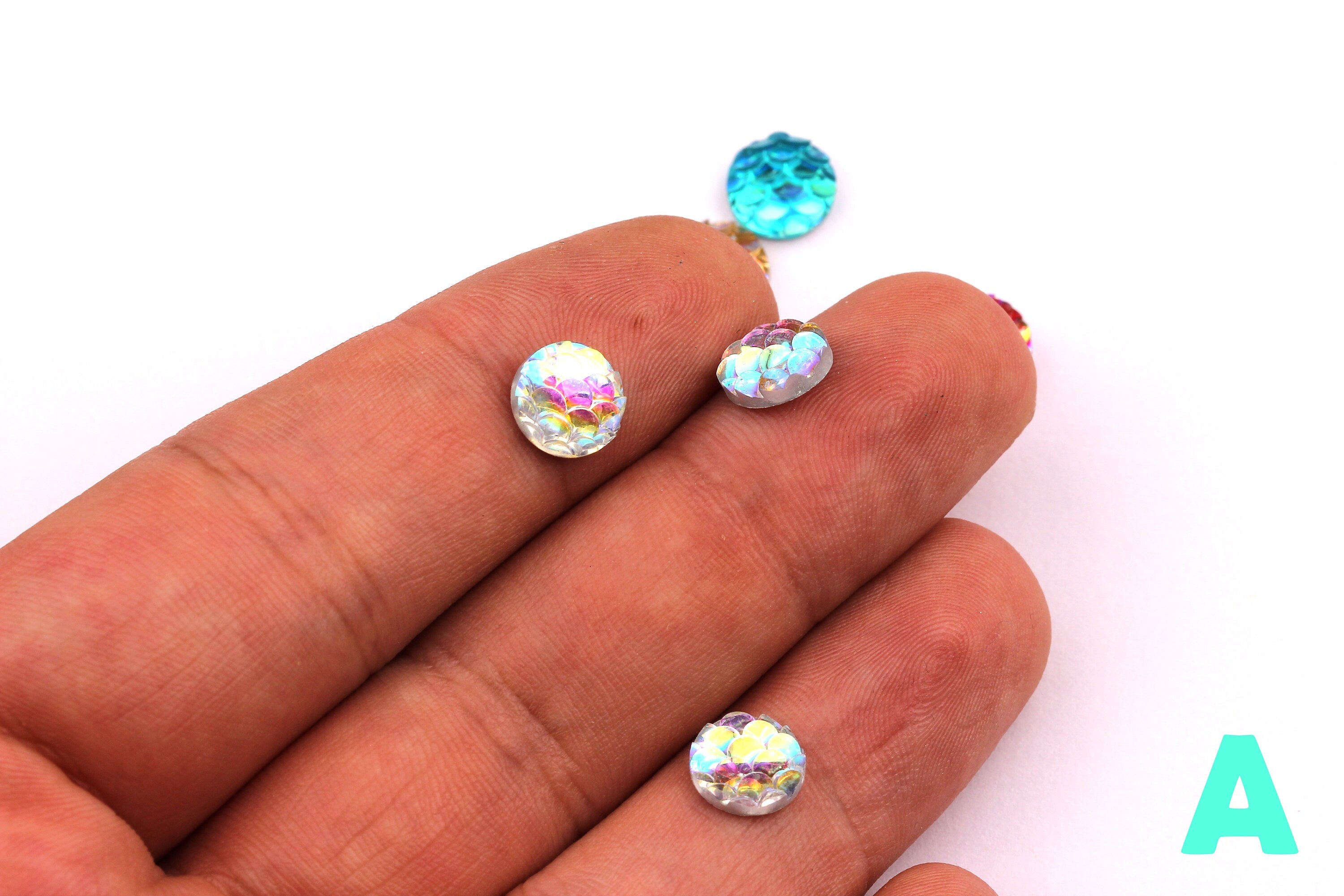 Mermaid Cabochons - Iridescent Fishscale Cabochons - Silver Cabochons - Fish Scale - Jewelry Supplies - 10mm - CB1002A - DOMEDBAZAAR