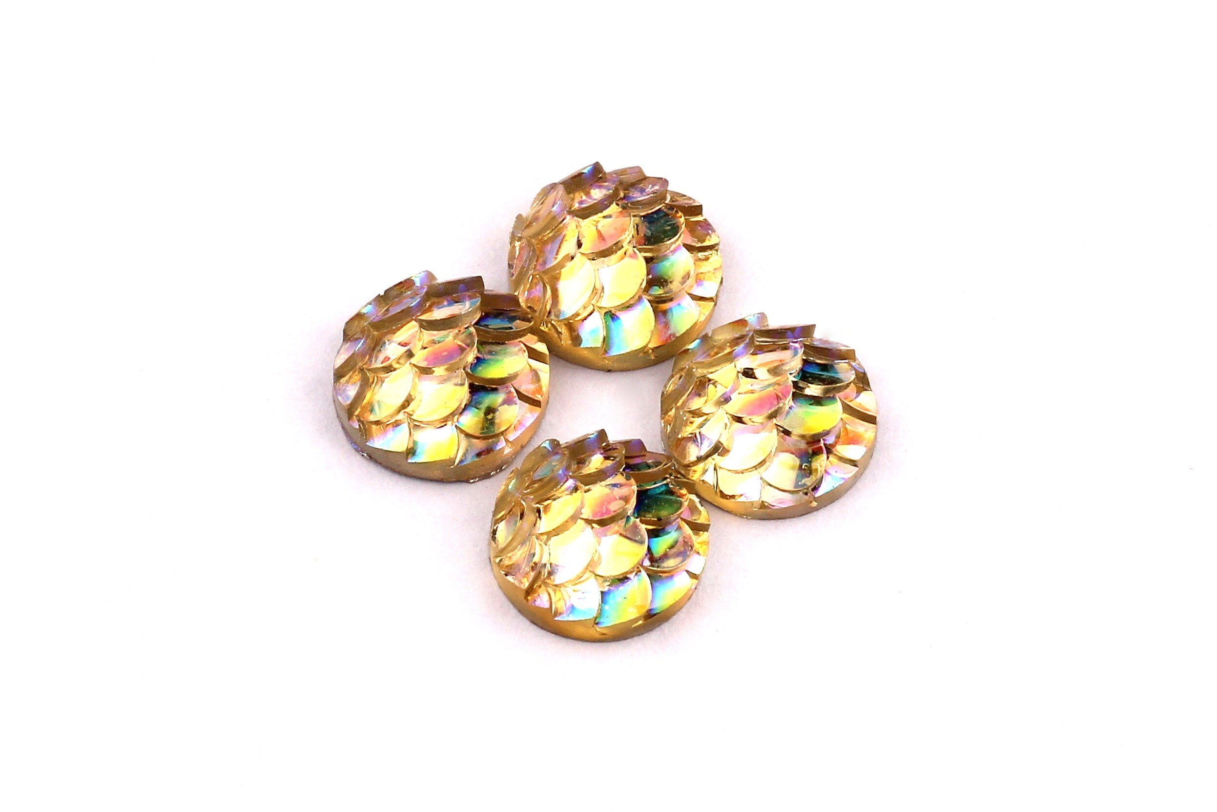 Mermaid Cabochons - Iridescent Fishscale Cabochons - Yellow Cabochons - Fish Scale - Jewelry Supplies - 10mm - CB1002D - DOMEDBAZAAR