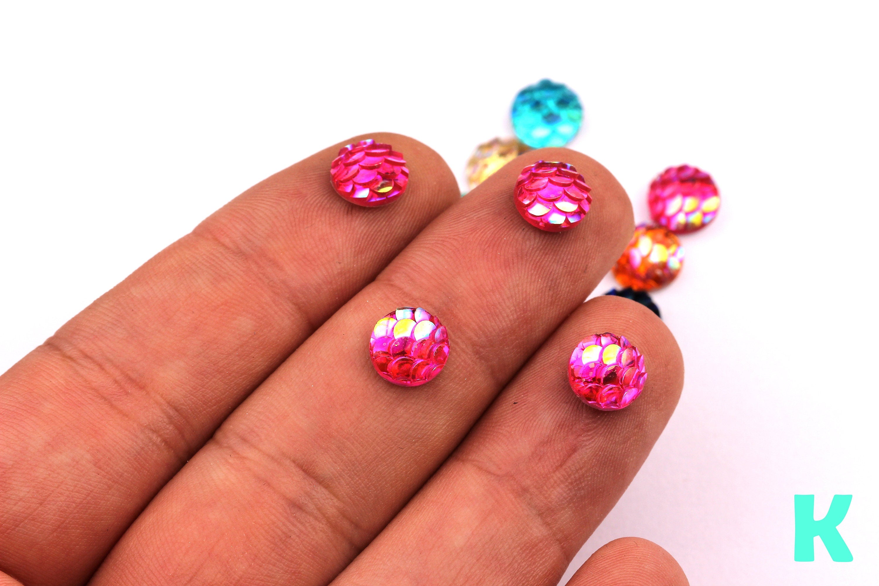 Mermaid Cabochons - Iridescent Fishscale Cabochons - Pink Cabochons - Fish Scale - Jewelry Supplies - 10mm - CB1002K - DOMEDBAZAAR