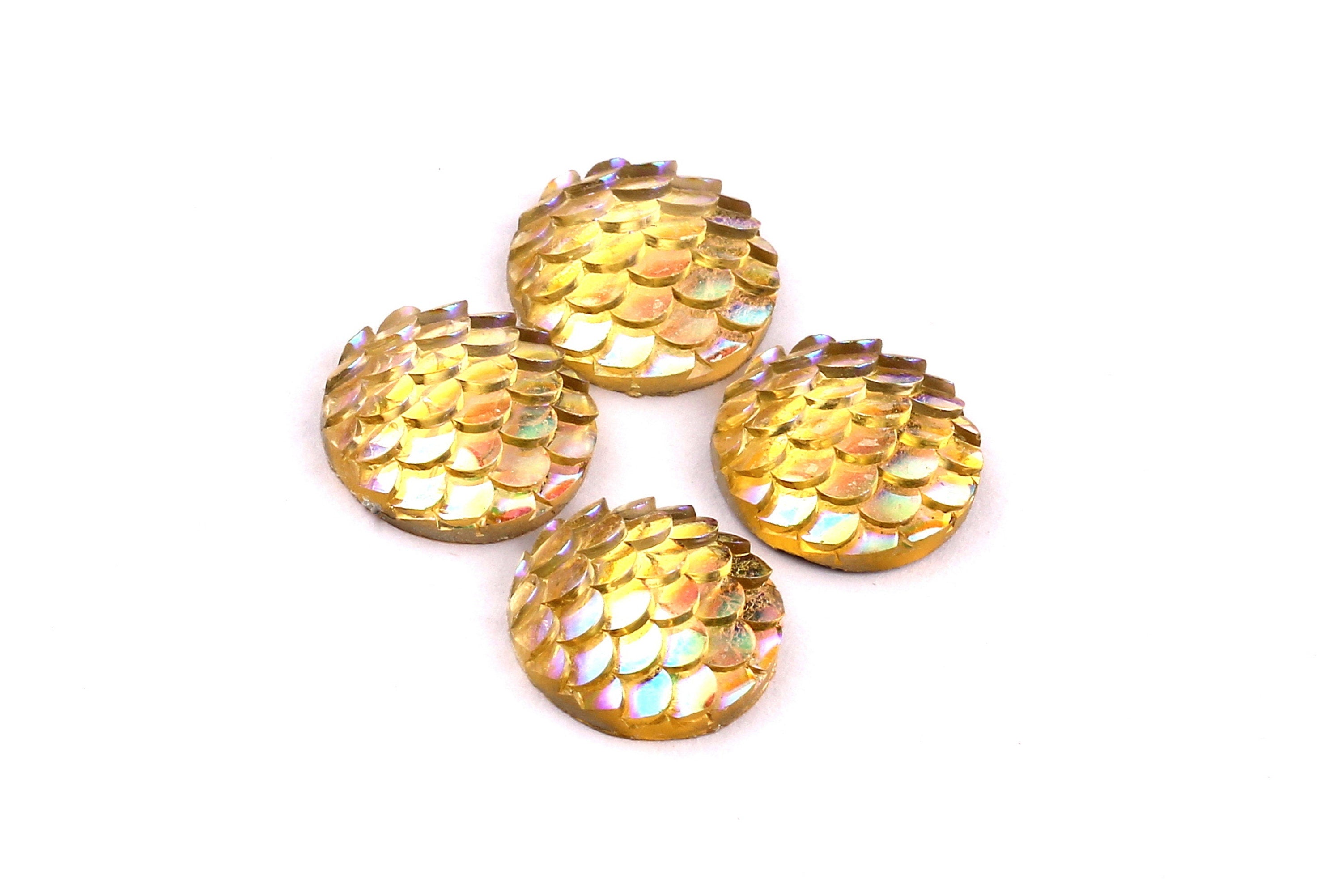 Mermaid Cabochons - Iridescent Fishscale Cabochons - Yellow Cabochons - Fish Scale - Jewelry Supplies - 12mm - CB1003D - DOMEDBAZAAR