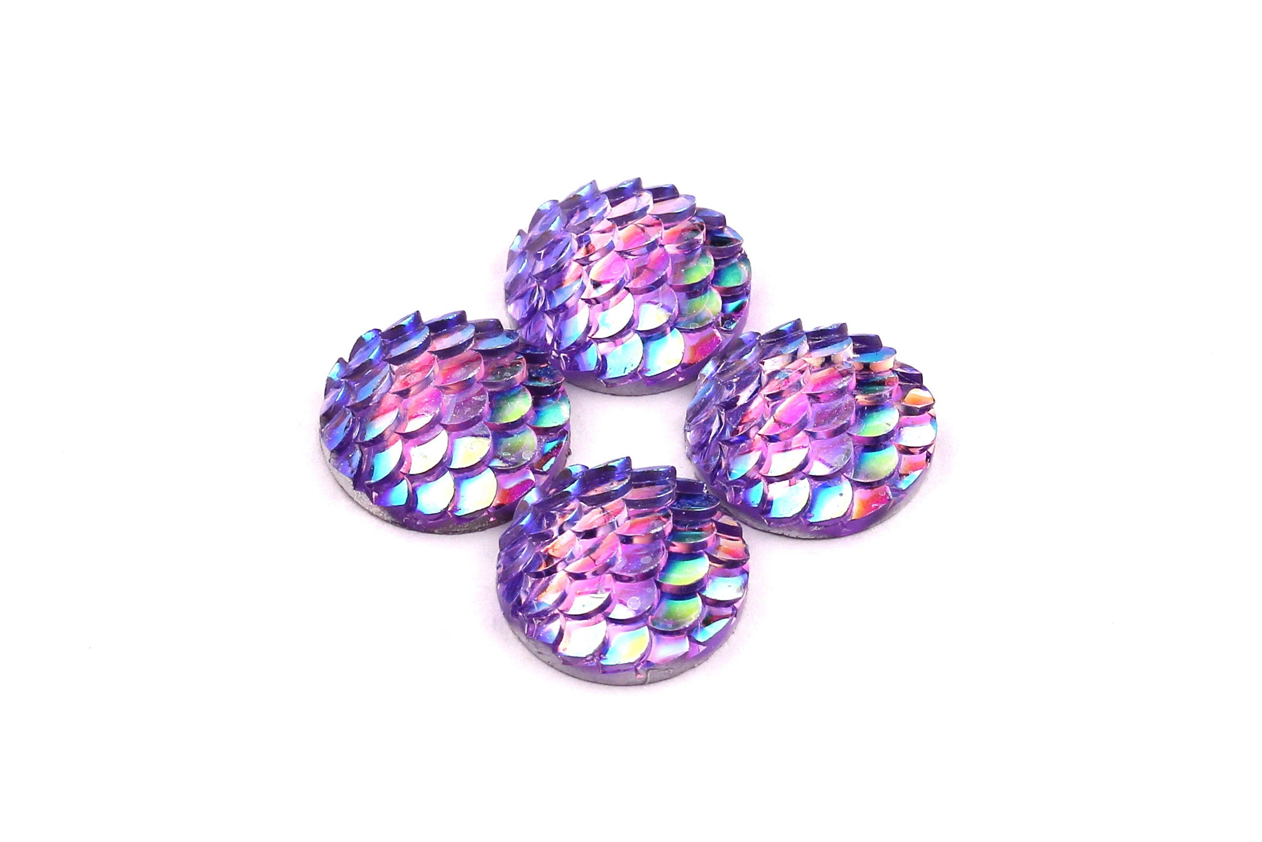Mermaid Cabochons - Iridescent Fishscale Cabochons - Purple Cabochons - Fish Scale - Jewelry Supplies - 12mm - CB1003H - DOMEDBAZAAR