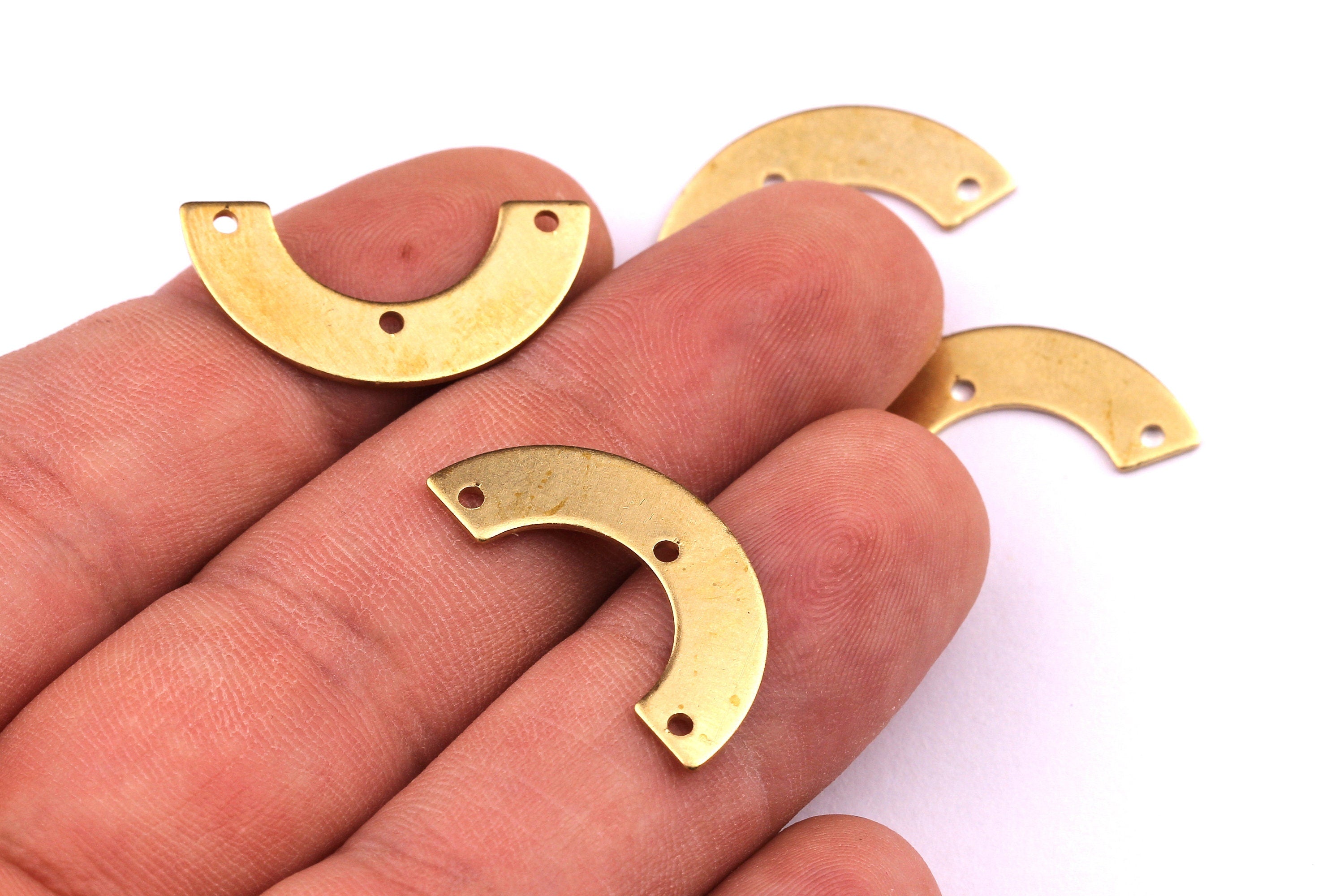Brass Geometric Charms - Geometric Shaped Raw Brass Connector with 3 Holes - Jewelry Supplies - 24x12x0.8mm - PP1221 - DOMEDBAZAAR