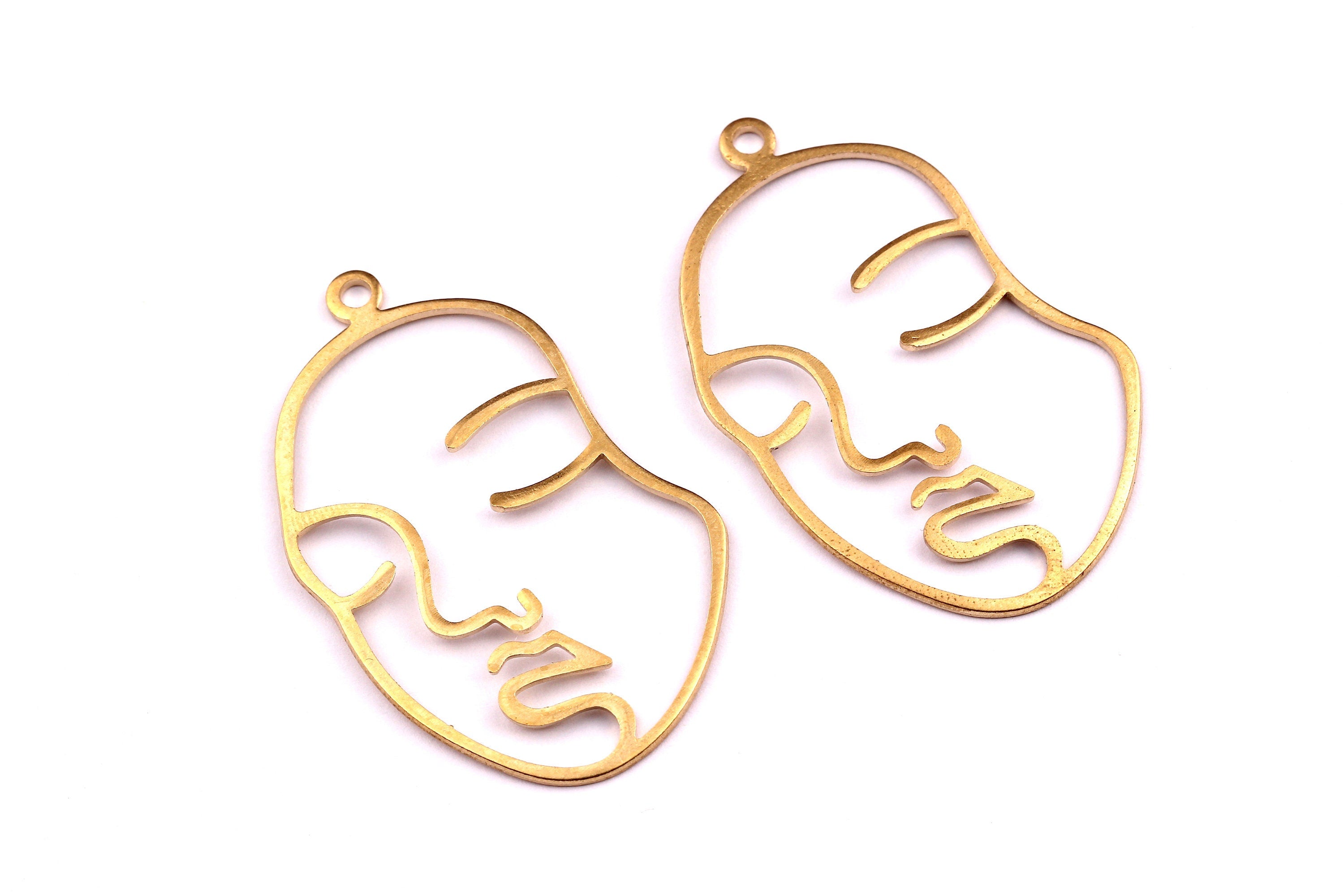 Brass Face Charms - Face Shaped Raw Brass Pendant - Jewelry Supplies - 46x30x1mm - PP1228 - DOMEDBAZAAR