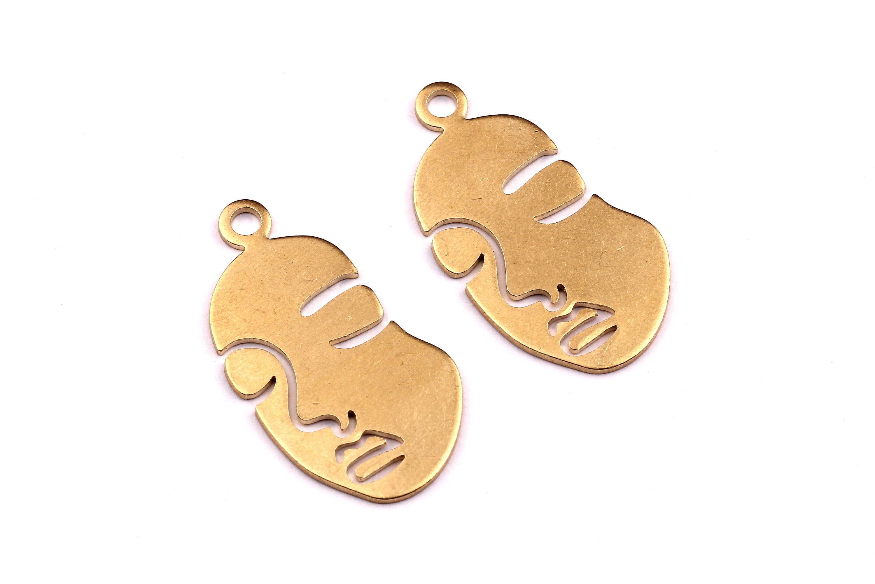 Personalized stamping blank - Brass Face Charms - Face Shaped Raw Brass Pendant - Jewelry Supplies - 37x17x1mm - PP1235 - DOMEDBAZAAR