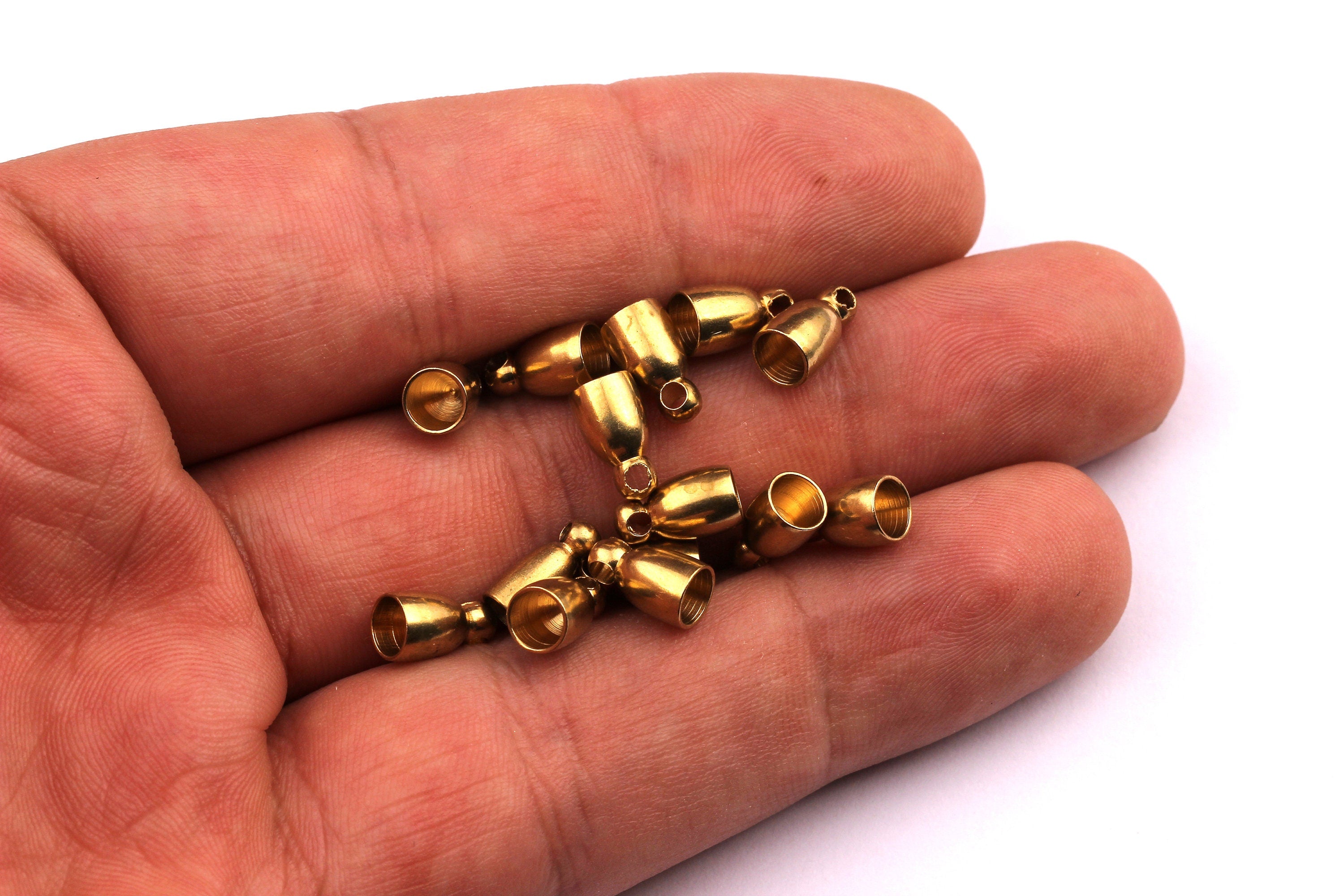 Brass Cord End Caps - Raw Brass Barrel End - Tassel End Caps - Cord Ends - Jewelry Supplies - 8.8x5mm hole inner diameter: 4.06mm - PP1169 - DOMEDBAZAAR