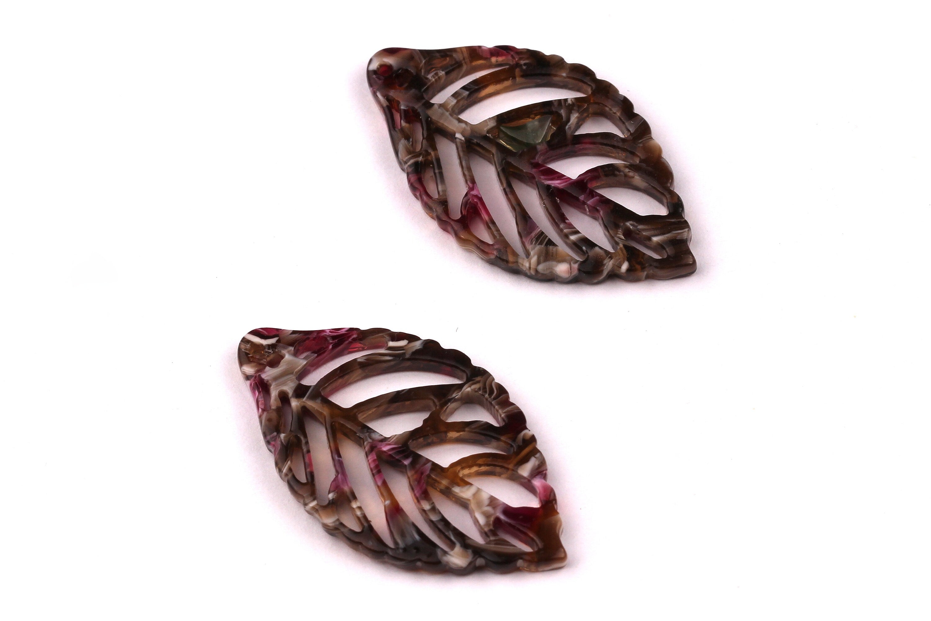 Acetate Leaf Charms - Leaf Earrings & Pendant - Earring Findings - Jewelry Supplies - 39x22x2.5mm - AC1008A - DOMEDBAZAAR