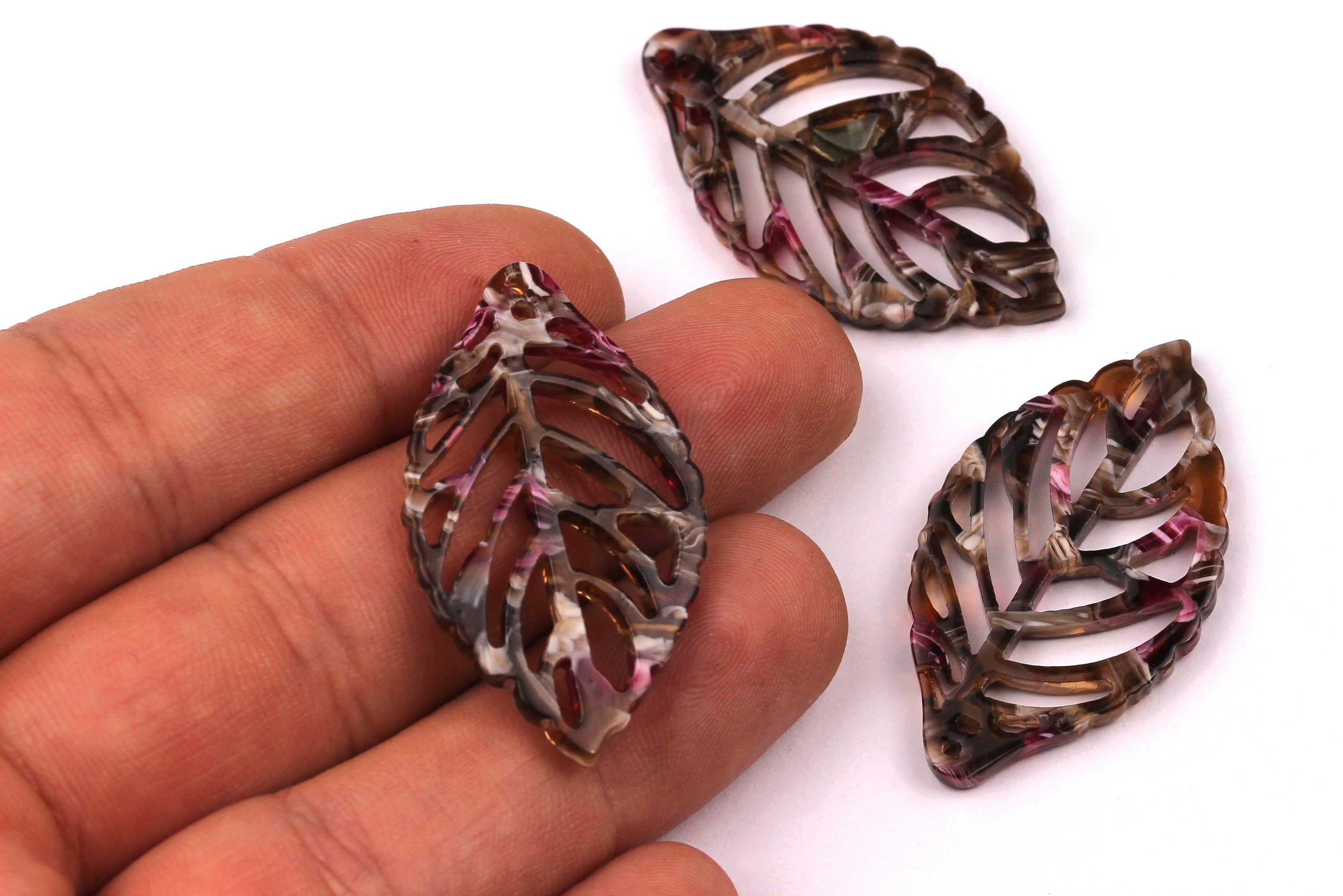 Acetate Leaf Charms - Leaf Earrings & Pendant - Earring Findings - Jewelry Supplies - 39x22x2.5mm - AC1008A - DOMEDBAZAAR