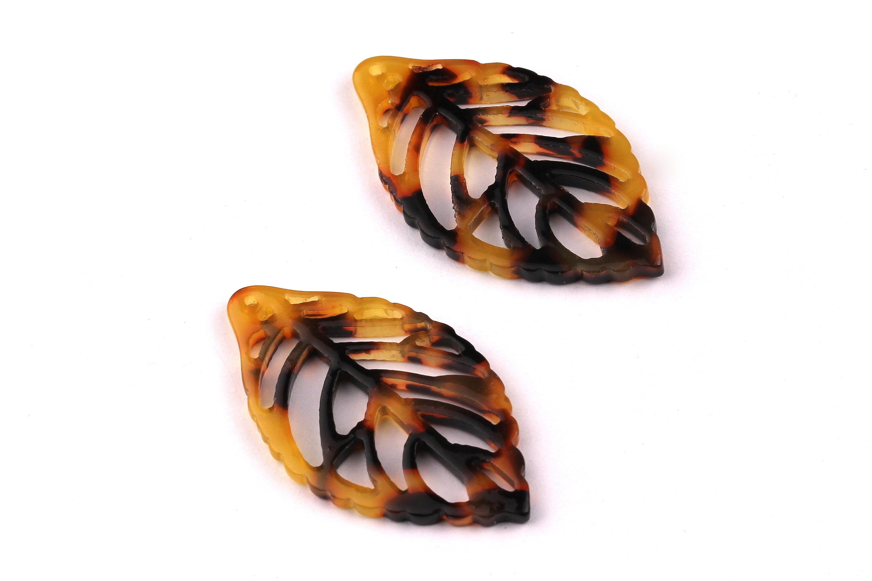 Acetate Leaf Charms - Tortoise Shell Earrings - Leaf Pendant - Jewelry Making Supplies - Color Code: A01 - 39x22x2.5mm - AC1008B - DOMEDBAZAAR