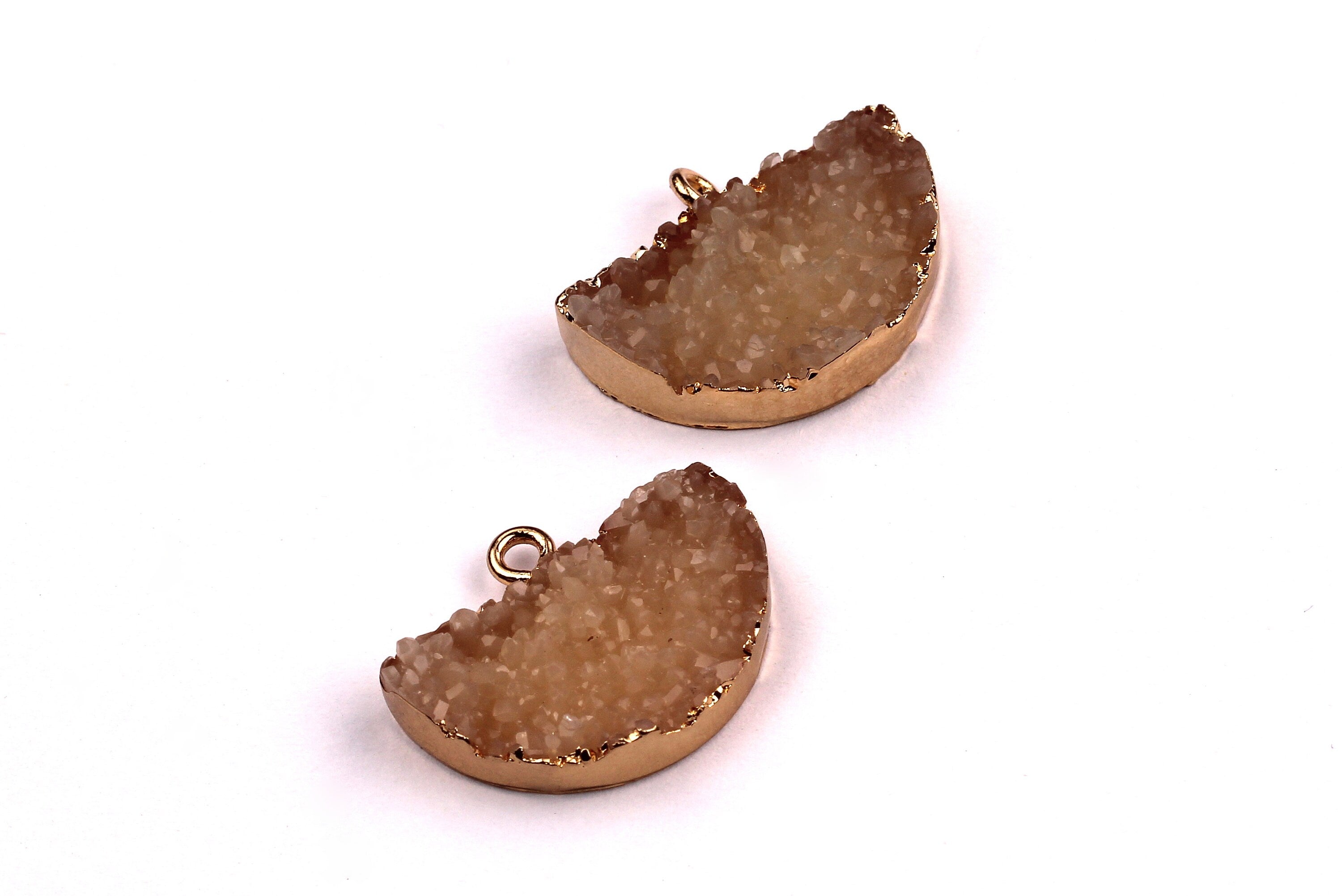 Druzy Earring Charms - Beige Resin Copper Earrings - Semicircle Shaped Pendant - Earring Findings - 24x14x5.5mm - RC1001BG - DOMEDBAZAAR