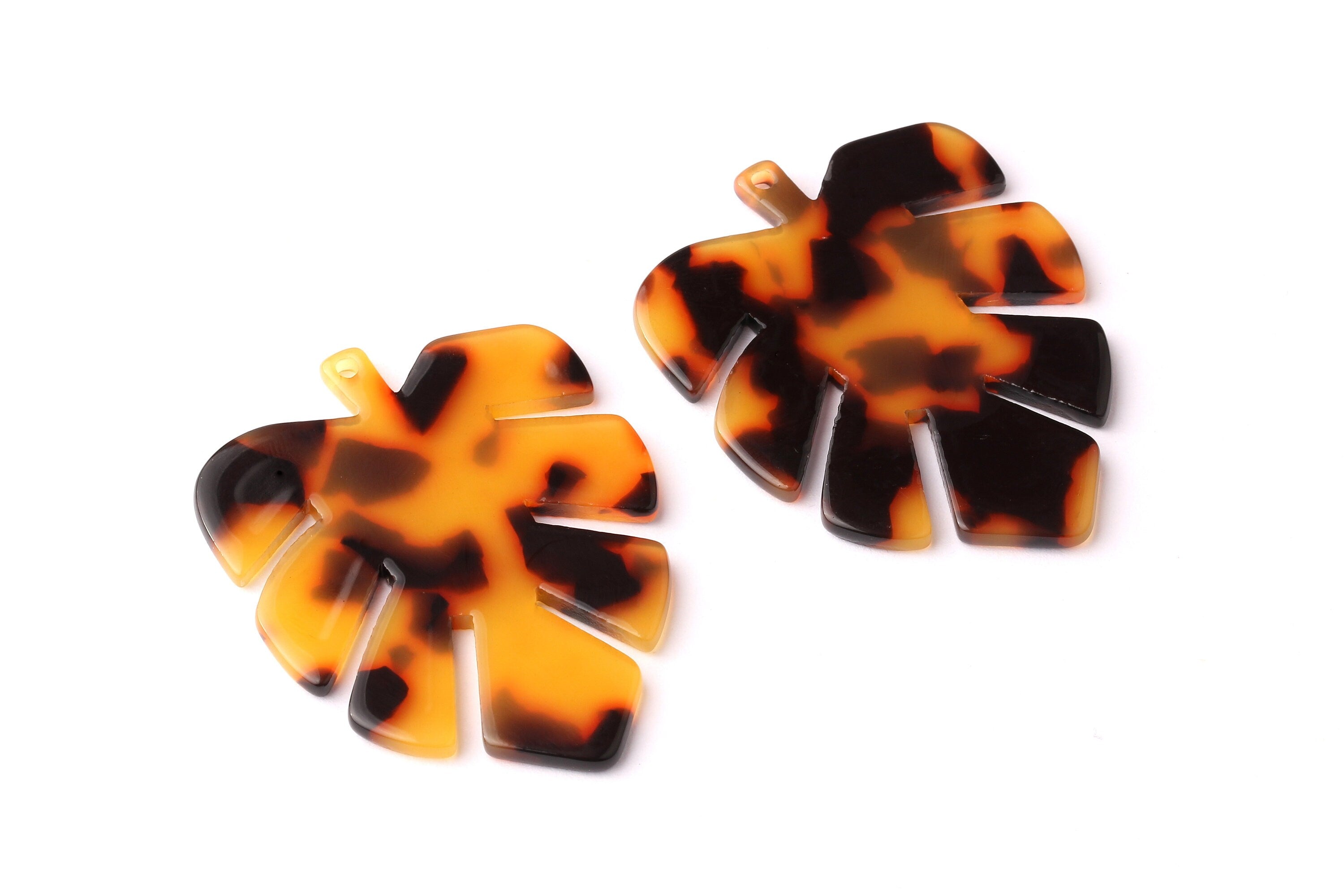 Acetate Leaf Charms - Tortoise Shell Earrings - Leaf Pendant - Jewelry Making Supplies - Color Code: A01 - 44x35x2.5mm - AC1052B - DOMEDBAZAAR