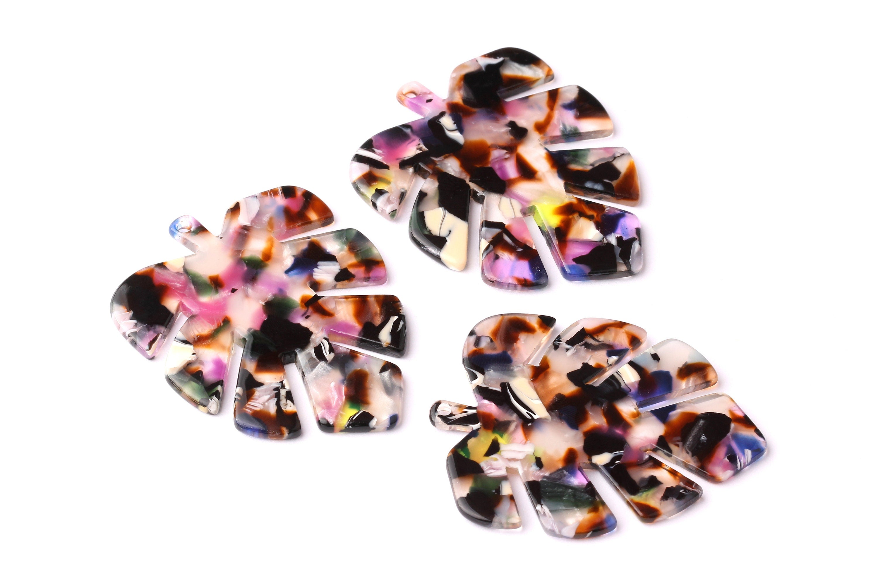 Acetate Leaf Charms -  Leaf Earrings and Pendant - Earring Findings - Jewelry Supplies - Color Code: A11 - 44x35x2.5mm - AC1052F - DOMEDBAZAAR