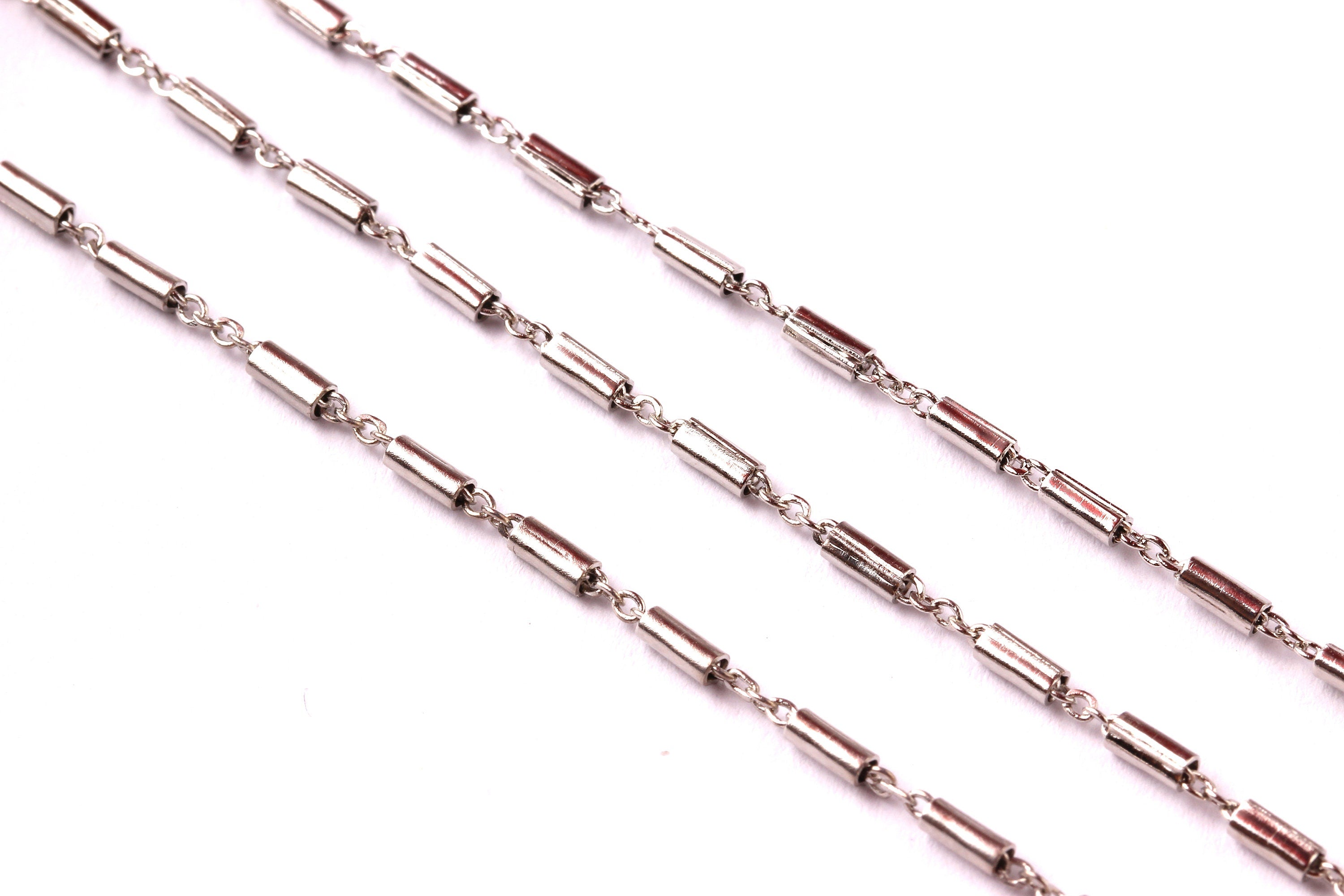 Bar Satellite Cable Chain - Brass Chain- Silver Plated - Soldered - 0.06&quot; x 0.05&quot; x 0.01&quot; - for Necklace Bracelet Jewellery Making - CC1009 - DOMEDBAZAAR