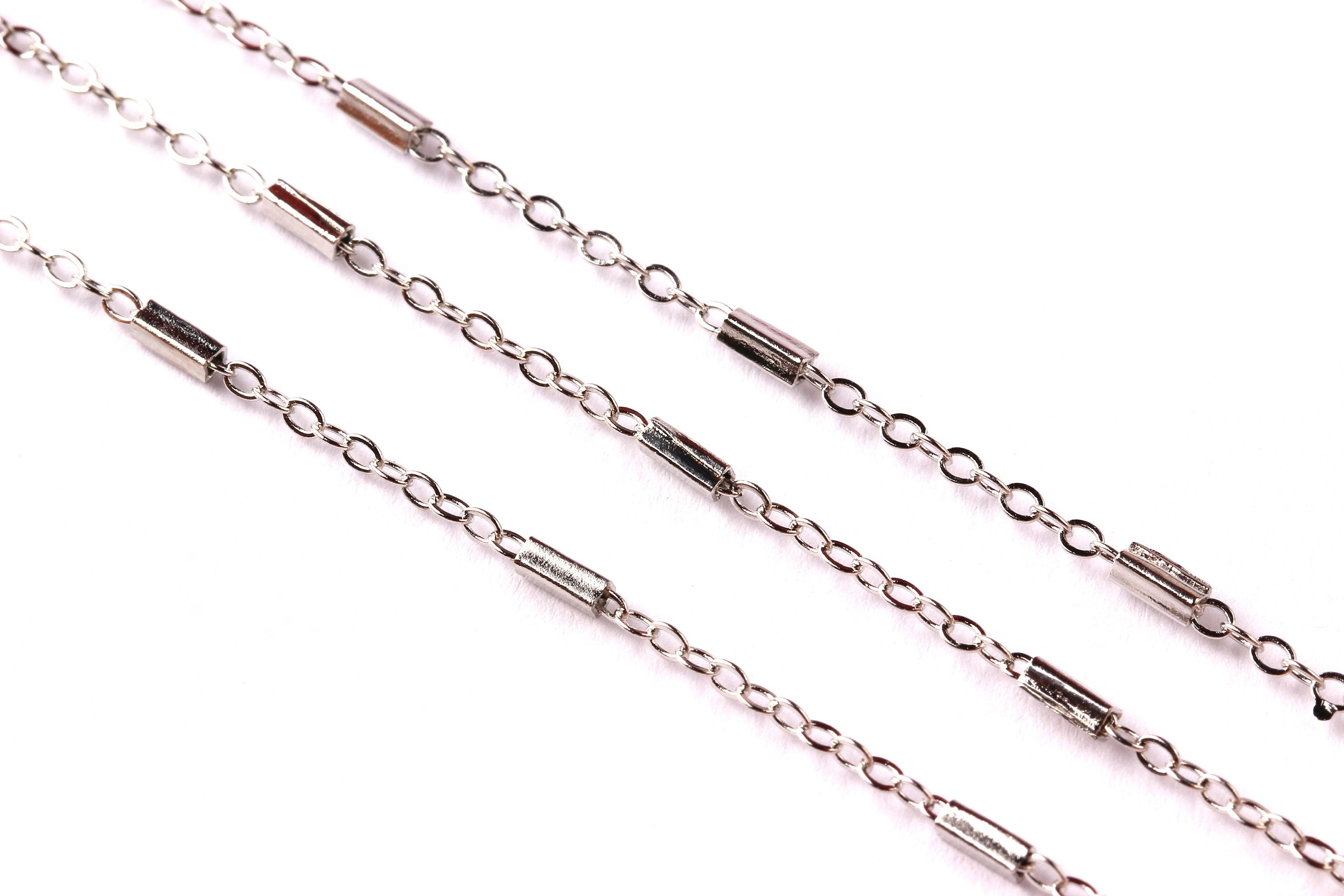 Bar Satellite Cable Chain - Brass Chain- Silver Plated - Soldered - 0.10&quot; x 0.05&quot; x 0.01&quot; - for Necklace Bracelet Jewellery Making - CC1011 - DOMEDBAZAAR