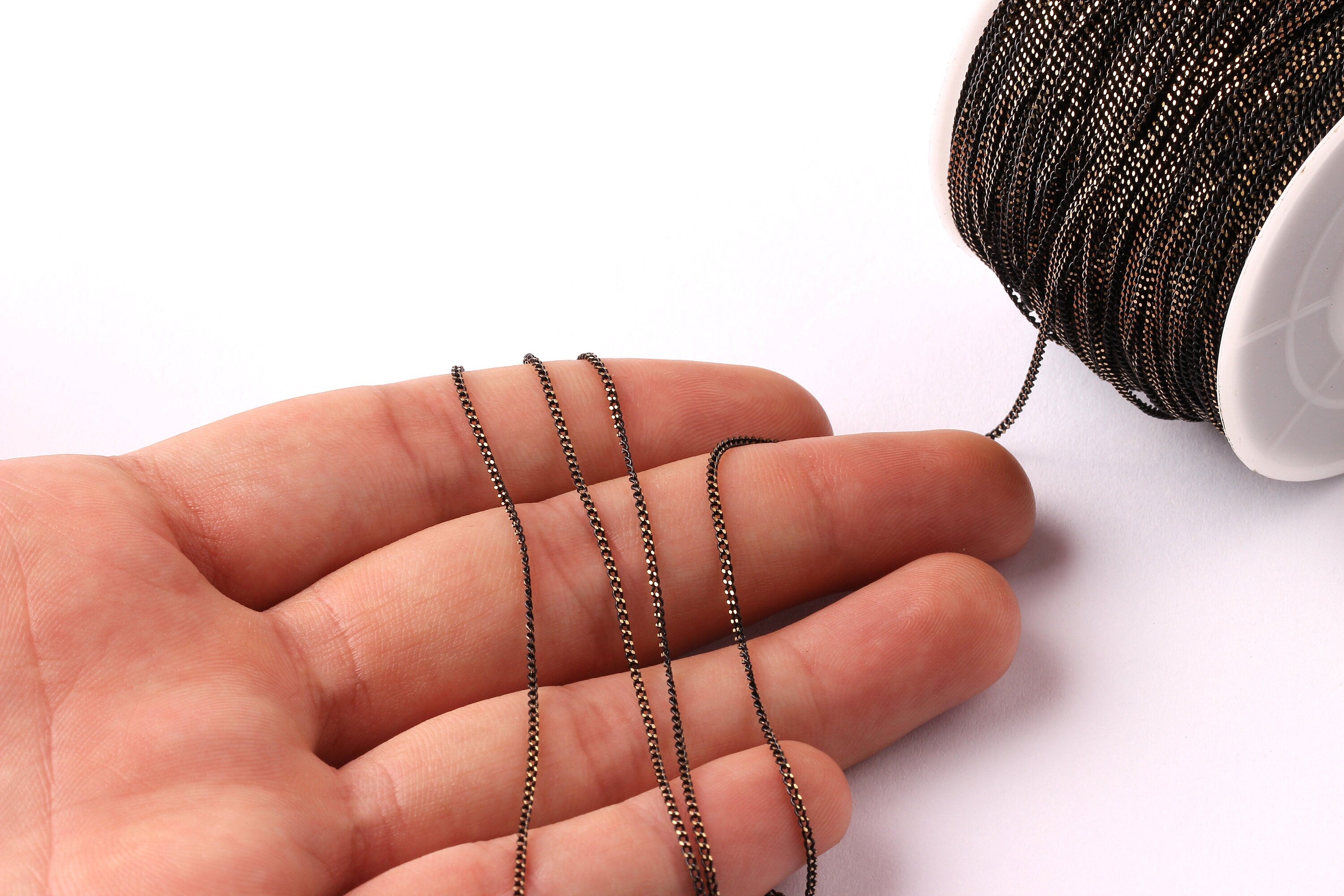 Faceted Soldered Tiny Curb Chain - Brass Chain - Antique Brass Faceted - Black Solder Chain - 0.07&quot; x 0.04&quot; x 0.01&quot; -  CC1025 - DOMEDBAZAAR