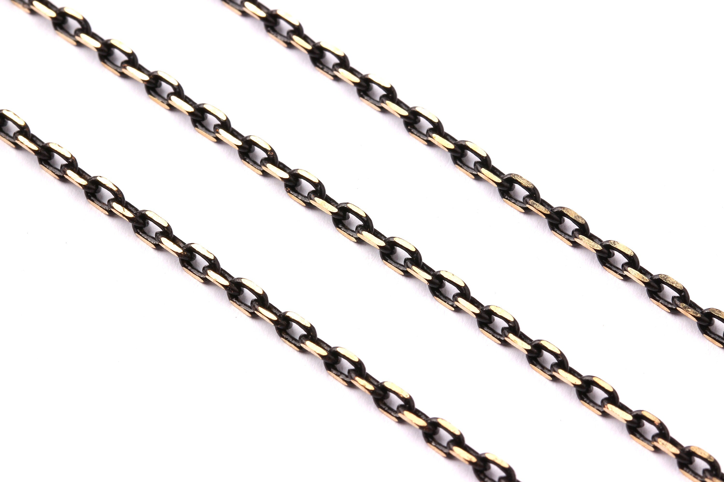 Faceted Soldered Flat Cable Chain - Brass Chain - Antique Brass Faceted - Black Solder Tiny Chain -0.16&quot; x 0.10&quot; x 0.03&quot; -  CC1028 - DOMEDBAZAAR