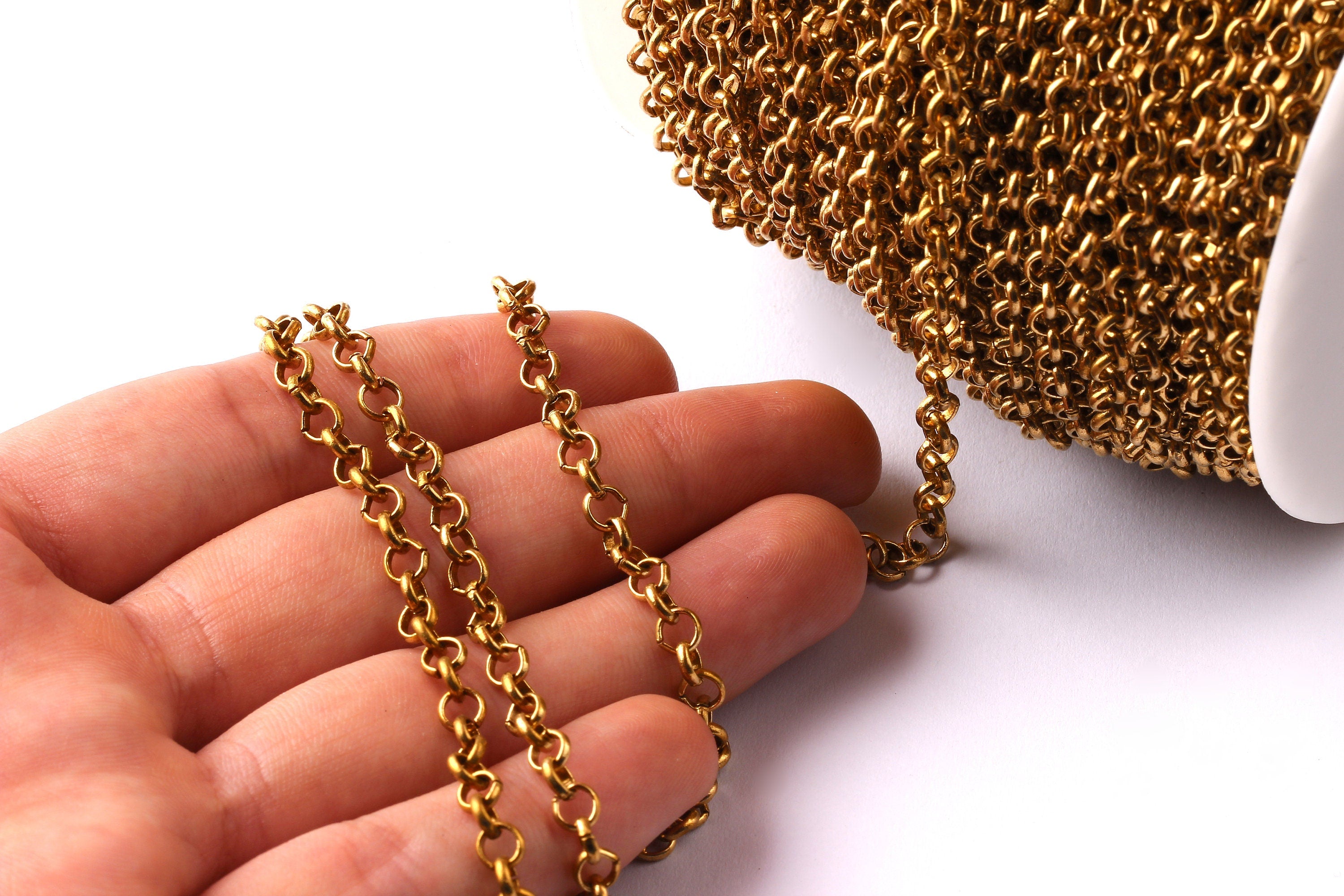 Brass Rolo Chain - Raw Brass Chain - Unsoldered Round Rolo Chain - 0.19&quot; x 0.19&quot; x 0.03&quot; - for Necklace Bracelet Jewellery Making - CC1031 - DOMEDBAZAAR