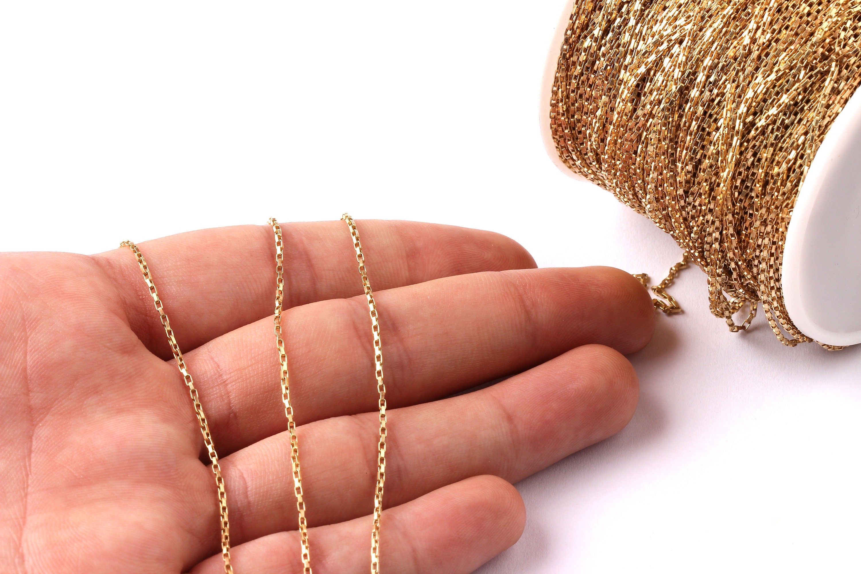 Rectangle Box Chain - Link Chain - Raw Brass Chain - Tiny Rectangle Box Chain - 0.08&quot; x 0.05&quot; x 0.01&quot;- for Necklace Jewelry Making - CC1035 - DOMEDBAZAAR