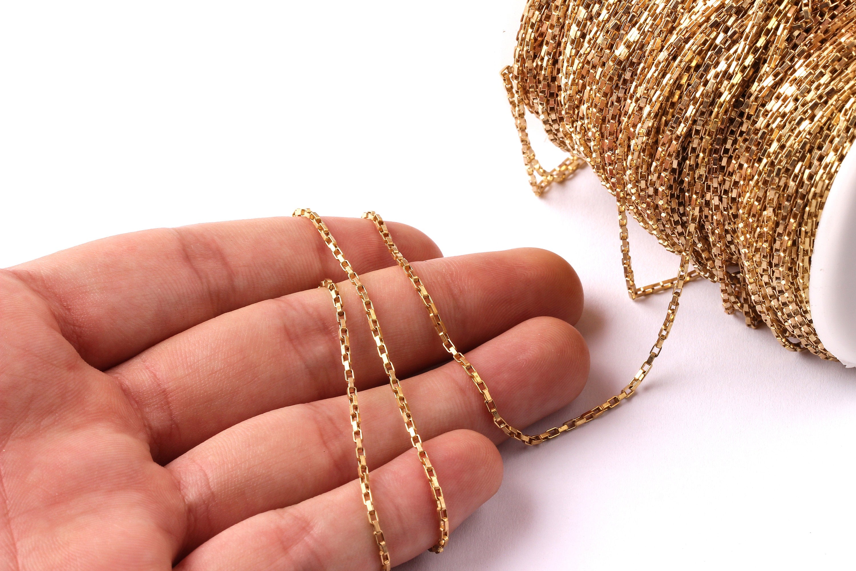 Rectangle Box Chain - Link Chain - Raw Brass Chain - Open Link - Unsoldered - Tiny Rectangle Box Chain  - 0.1&quot; x 0.06&quot; x 0.01&quot; -  CC1036 - DOMEDBAZAAR