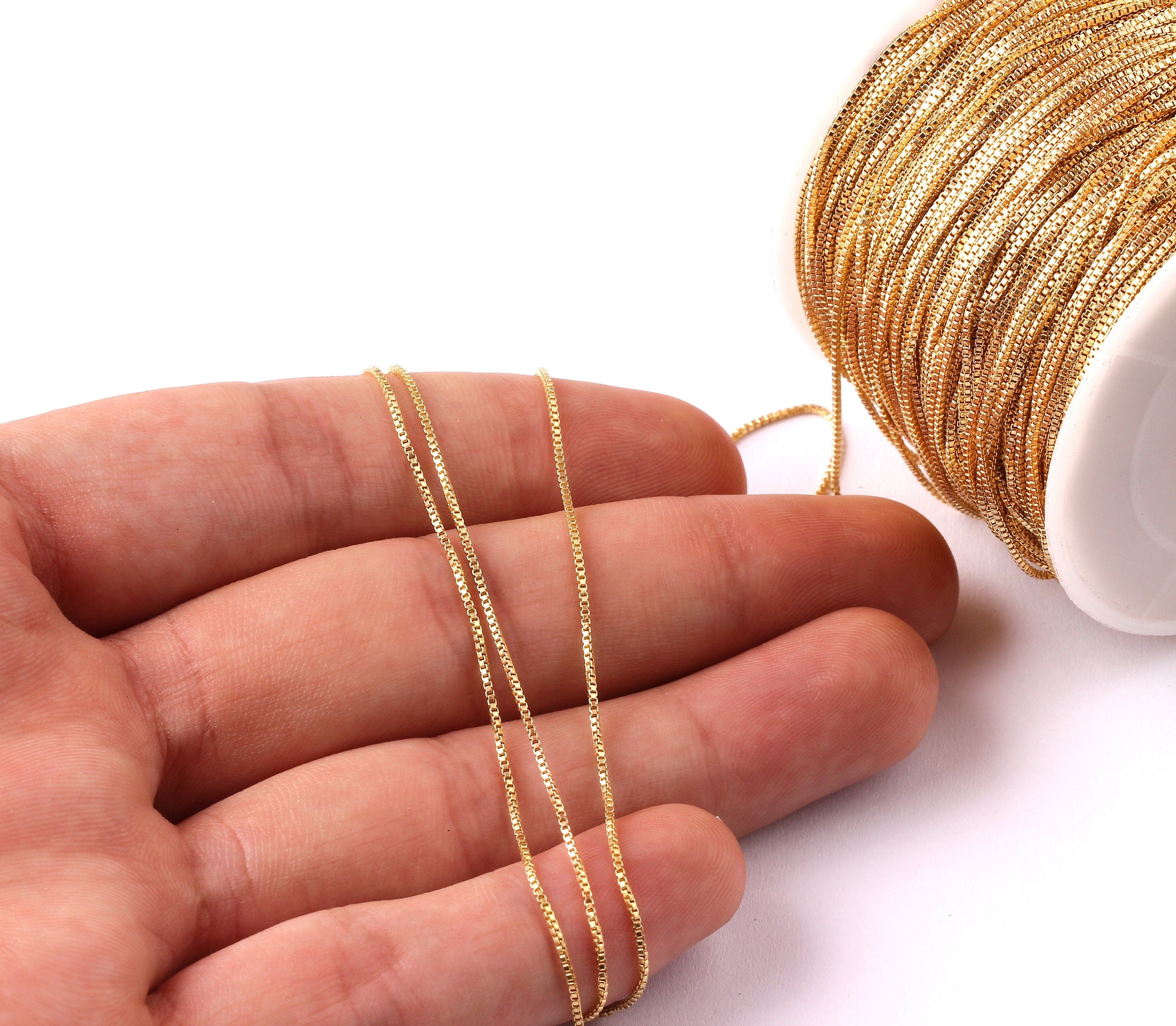 Cube Box Chain - Link Square Chain - Raw Brass Chain - Tiny Cube Box Chain - 0.03&quot; - for Necklace Bracelet Earring Jewellery Making - CC1037 - DOMEDBAZAAR