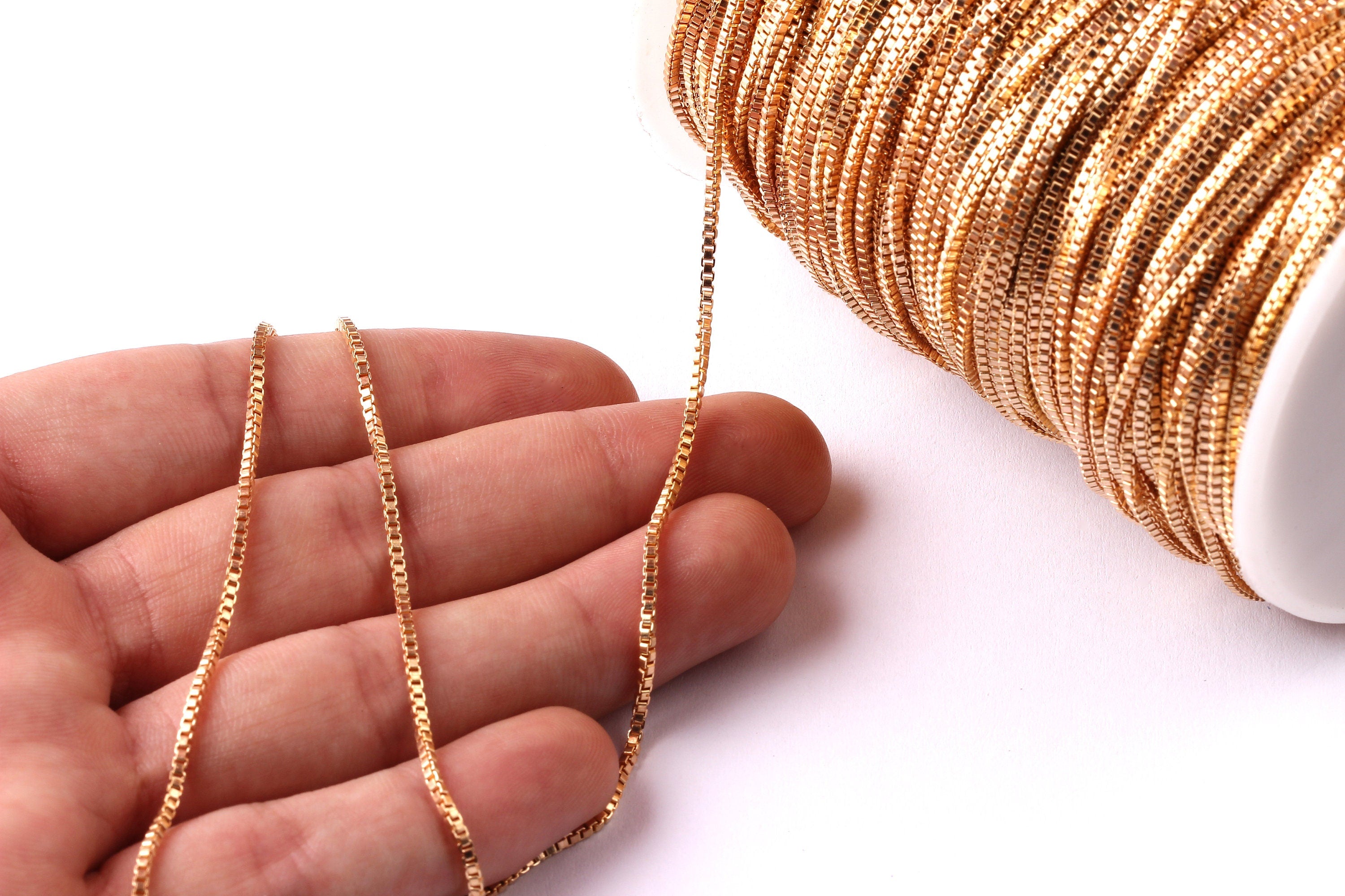 Cube Box Chain - Link Square Chain - Raw Brass Chain - Tiny Cube Box Chain - 0.06&quot; - for Necklace Bracelet Earing Jewellery Making - CC1040 - DOMEDBAZAAR